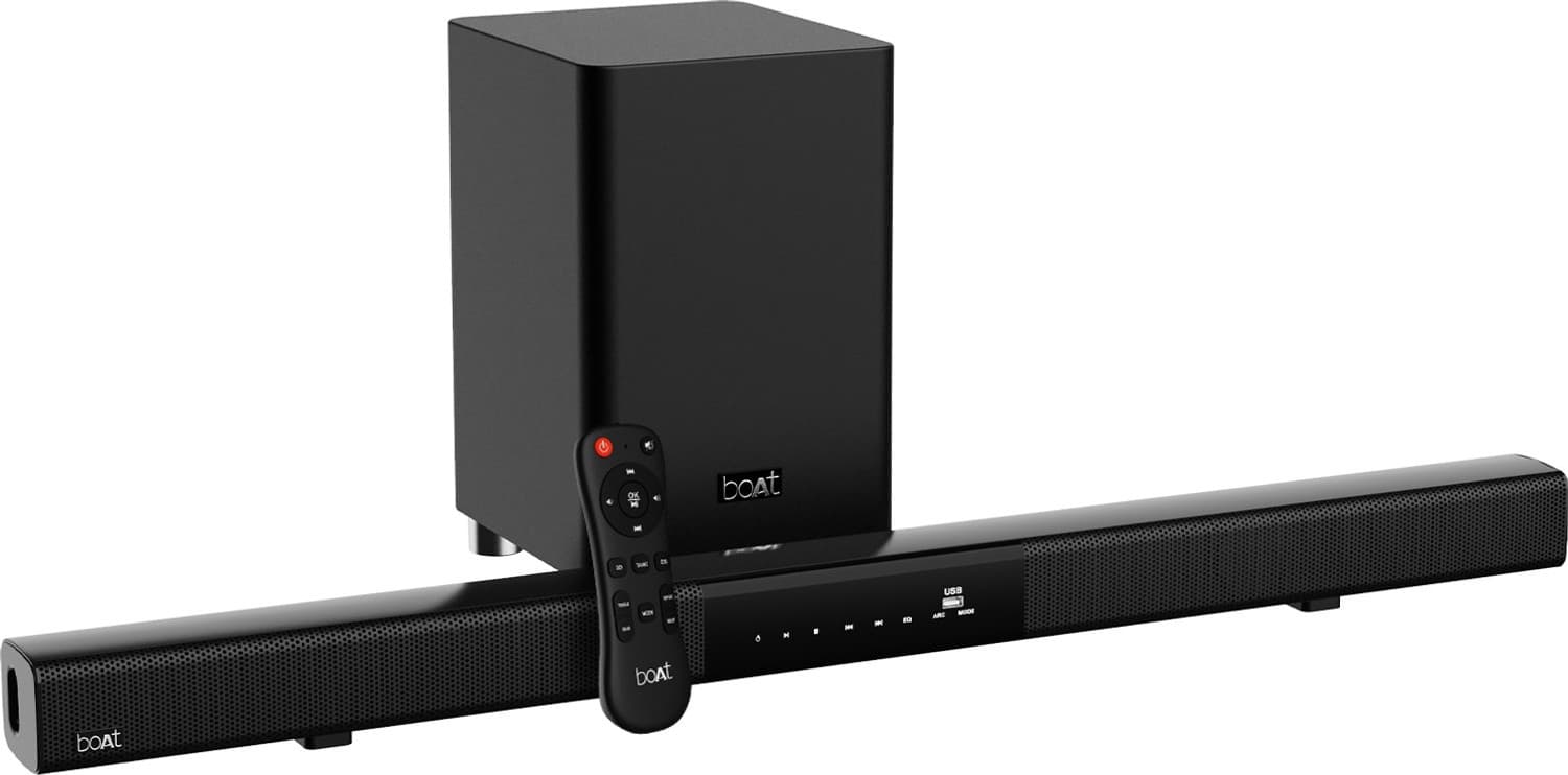 boAt Aavante Bar 1750 with Wireless Subwoofer & Master Remote Control 120 W Bluetooth Soundbar (Premium Black, 2.1 Channel)