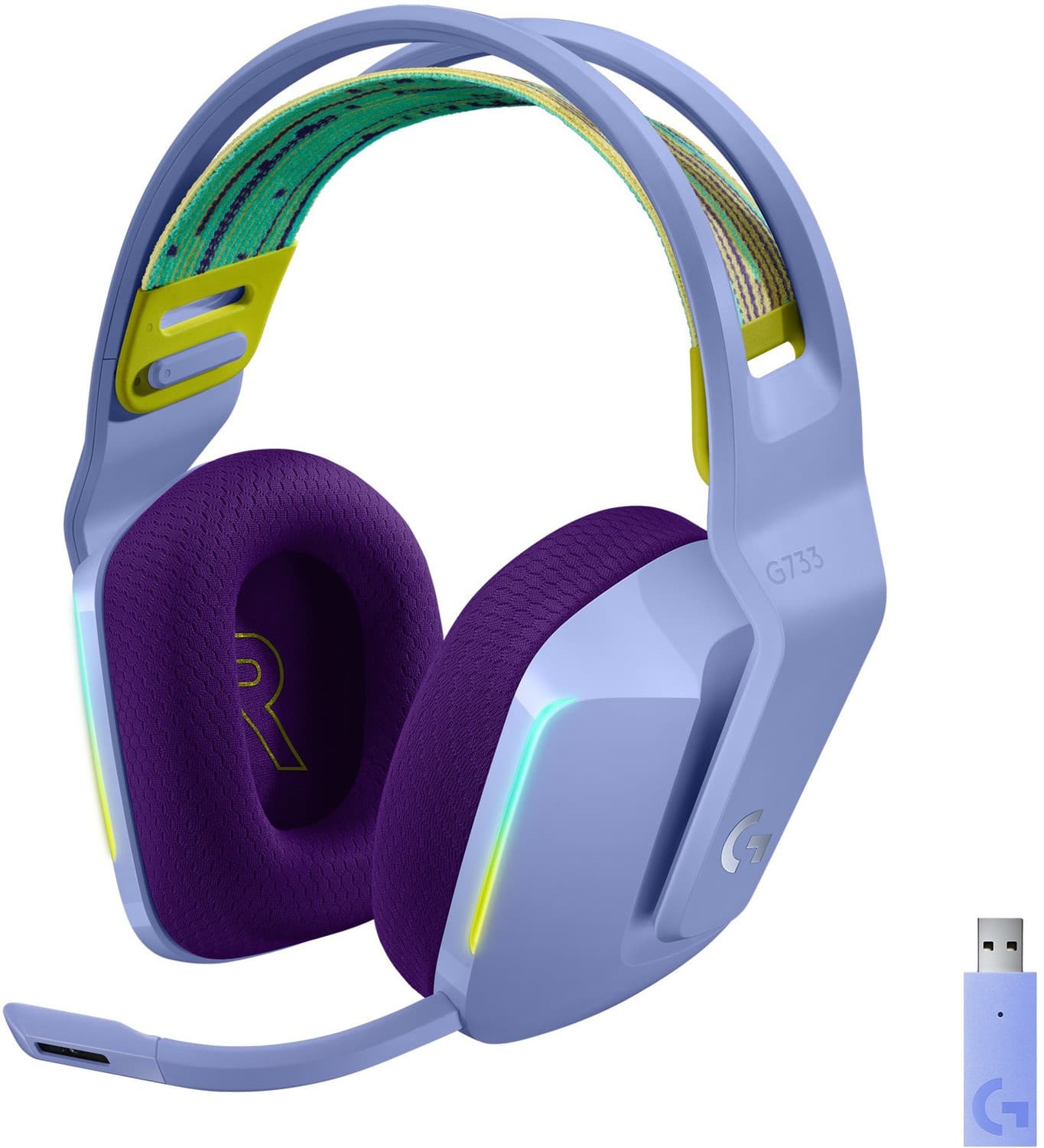 Logitech G733 LIGHTSPEED RGB Bluetooth Gaming Headset (Lilac, On the Ear)