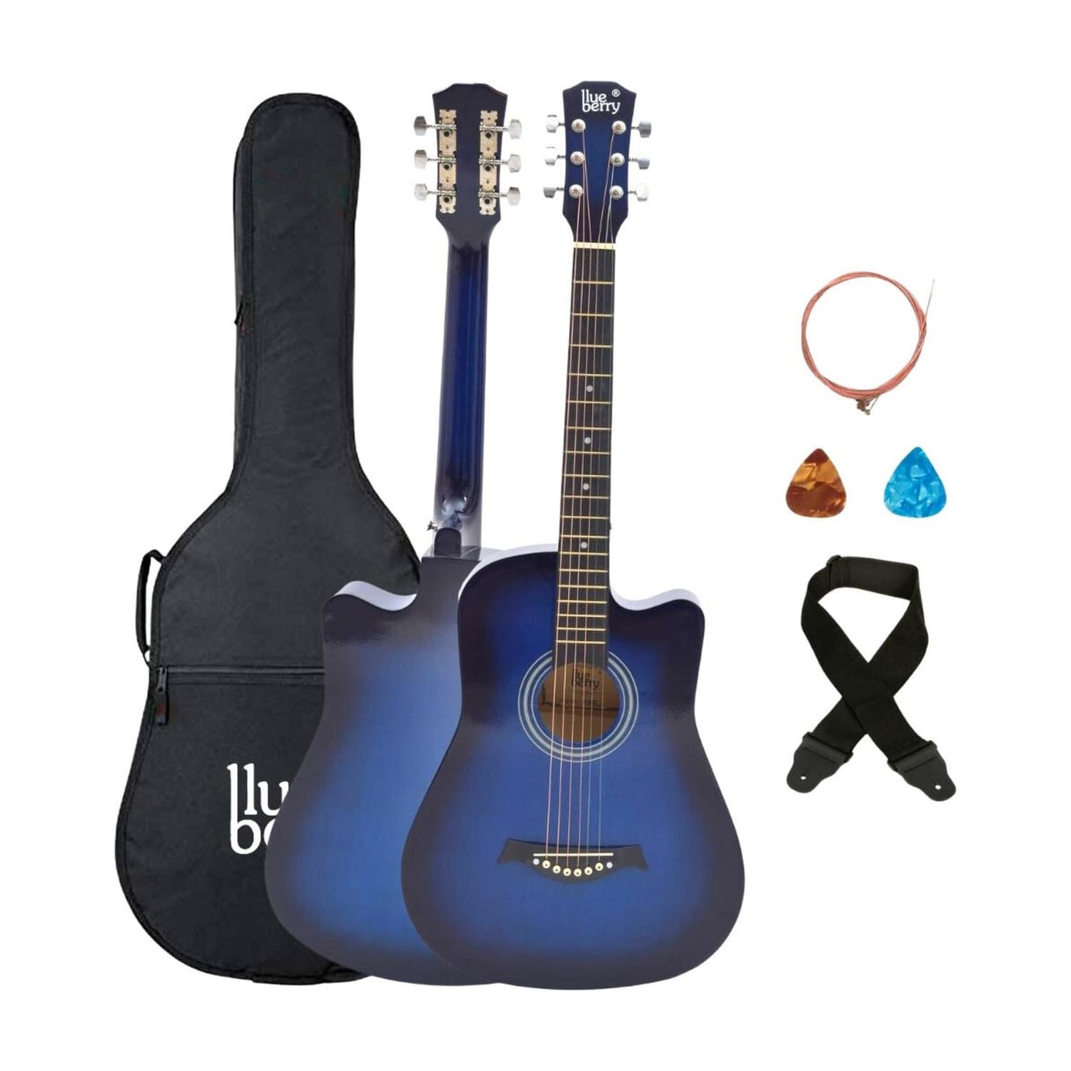blueberry B-D38-Blue, 38" Acoustic Guitar Linden Wood Plastic Right Hand Orientation