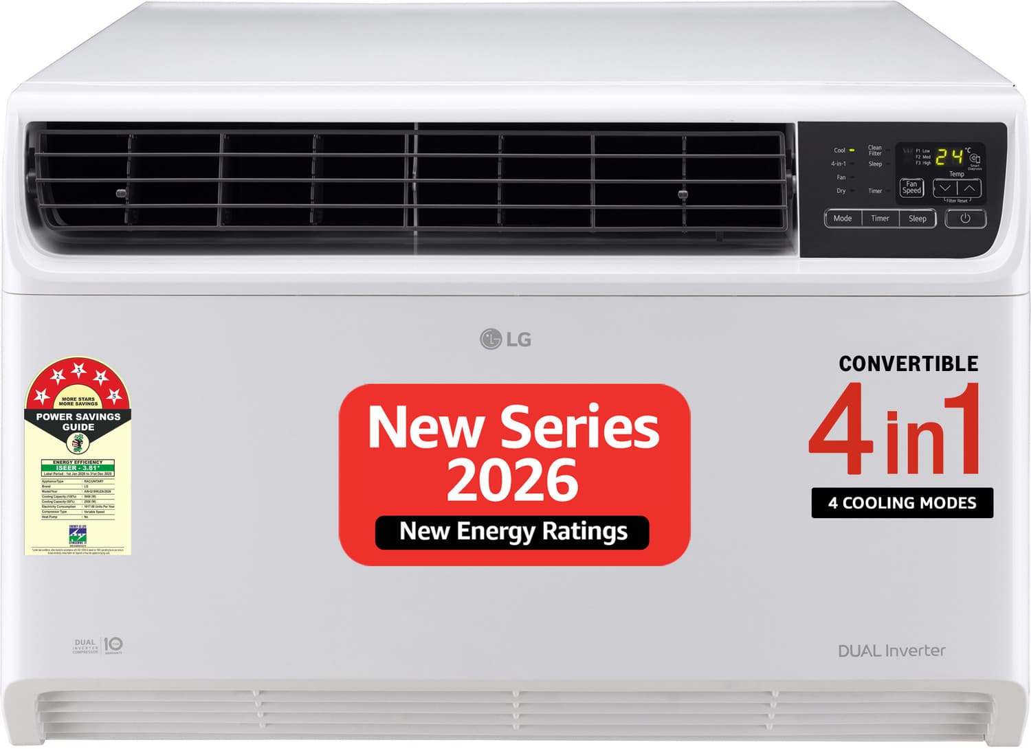 2026 Model 1.5 Ton 5 Star Window Dual Inverter Convertible 4-in-1 Cooling with Faster Cooling and Energy Saving, 4 Way Air Direction (Manual), Clean F...