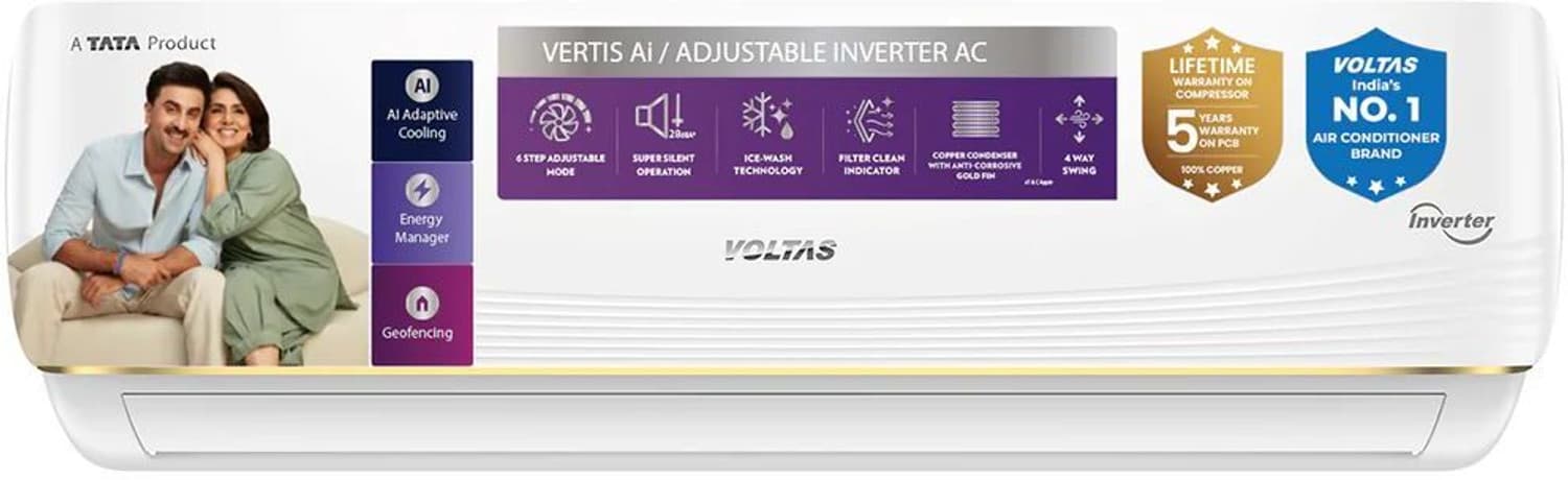 2026 Model 1.5 Ton 5 Star Split Inverter with Wi-fi AC (185INV VERTIS AI ZEST GOLD, White)