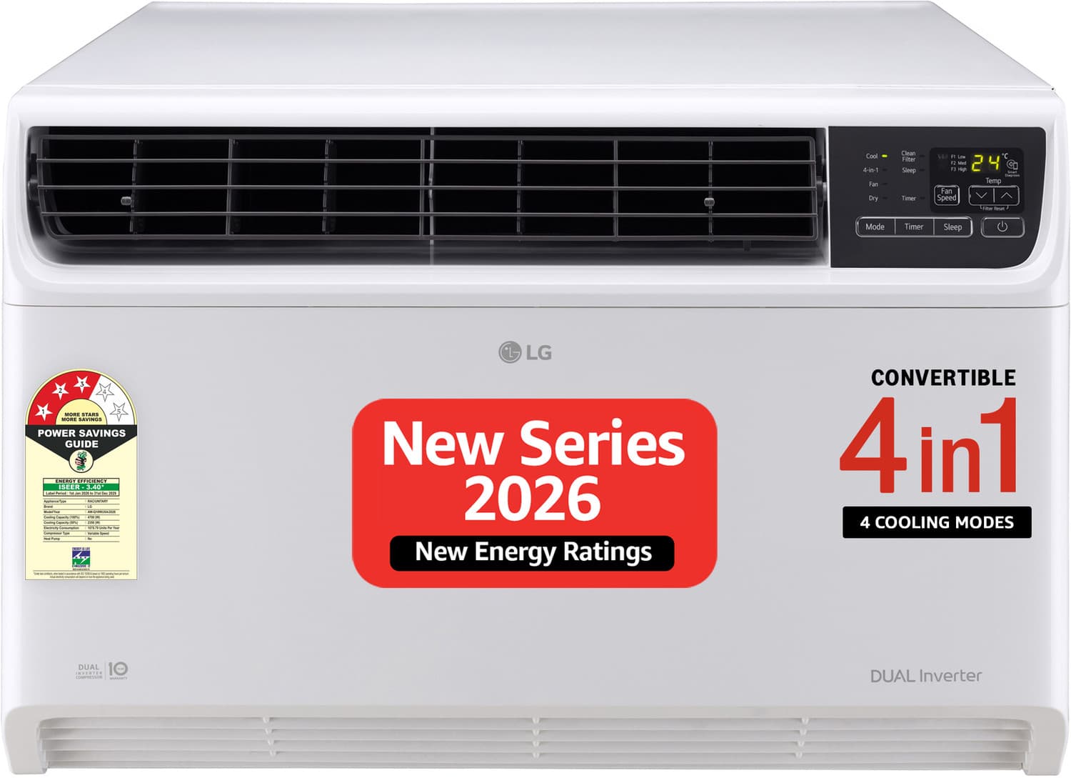 2026 Model 1.5 Ton 3 Star Window Dual Inverter Convertible 4-in-1 Cooling with Faster Cooling and Energy Saving, 4 Way Air Direction (Manual), Clean F...