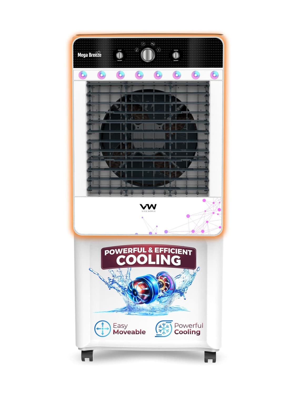 100 L Desert Air Cooler With Ambient Lights and 3 side Honeycomb (White, MegaBreeze 100)