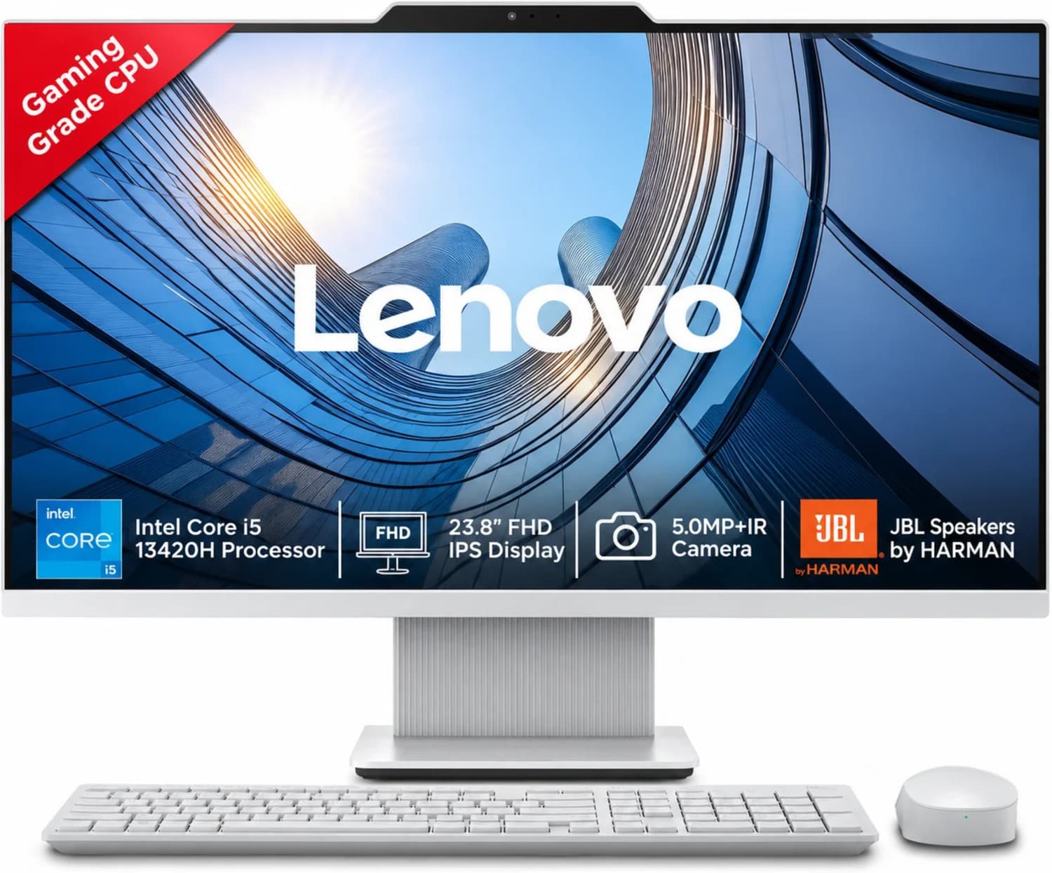 Lenovo IdeaCentre AIO Core i5 (16 GB DDR5/512 GB SSD/Windows 11 Home/24 Inch Screen/IdeaCentre AIO 24IRH9) with MS Office (Cloud Grey, 43.1 cm x 54 cm...