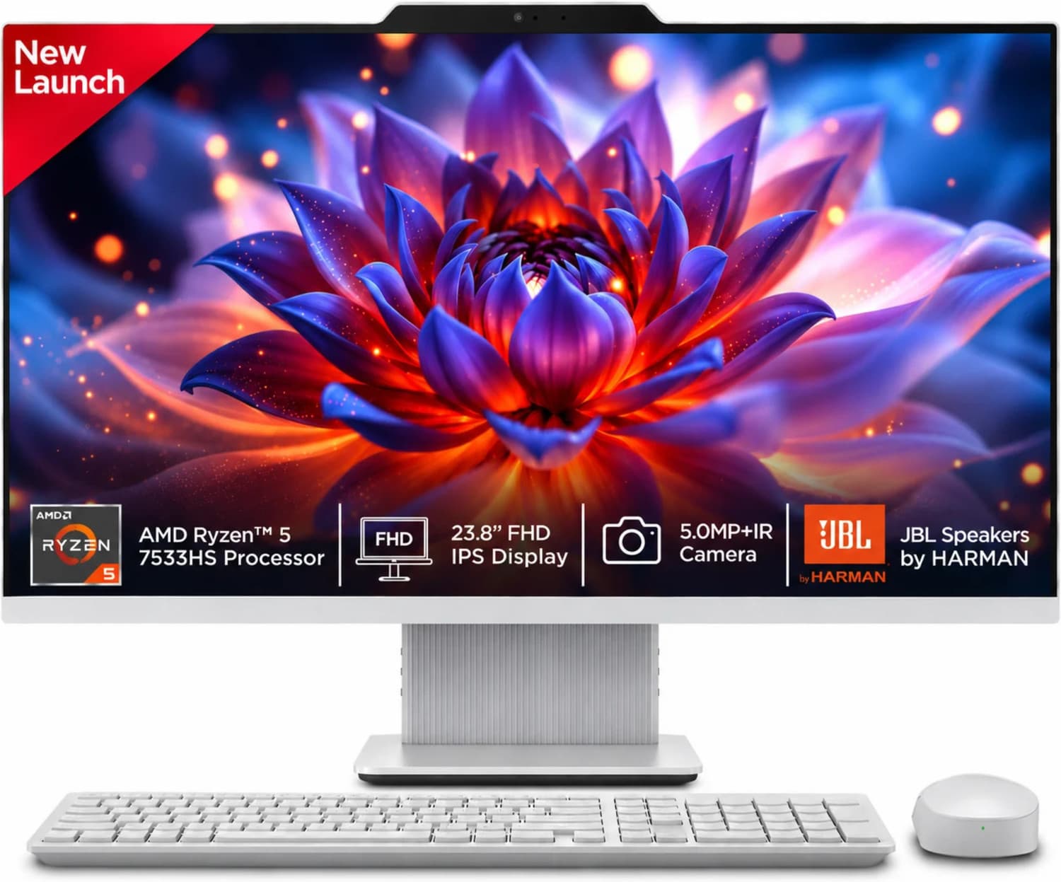 Lenovo IdeaCentre AIO Ryzen 5 (8 GB DDR5/512 GB SSD/Windows 11 Home/23.8 Inch Screen/IdeaCentre AIO 24ARR9) with MS Office (Cloud Grey, 43.1 cm x 54 c...