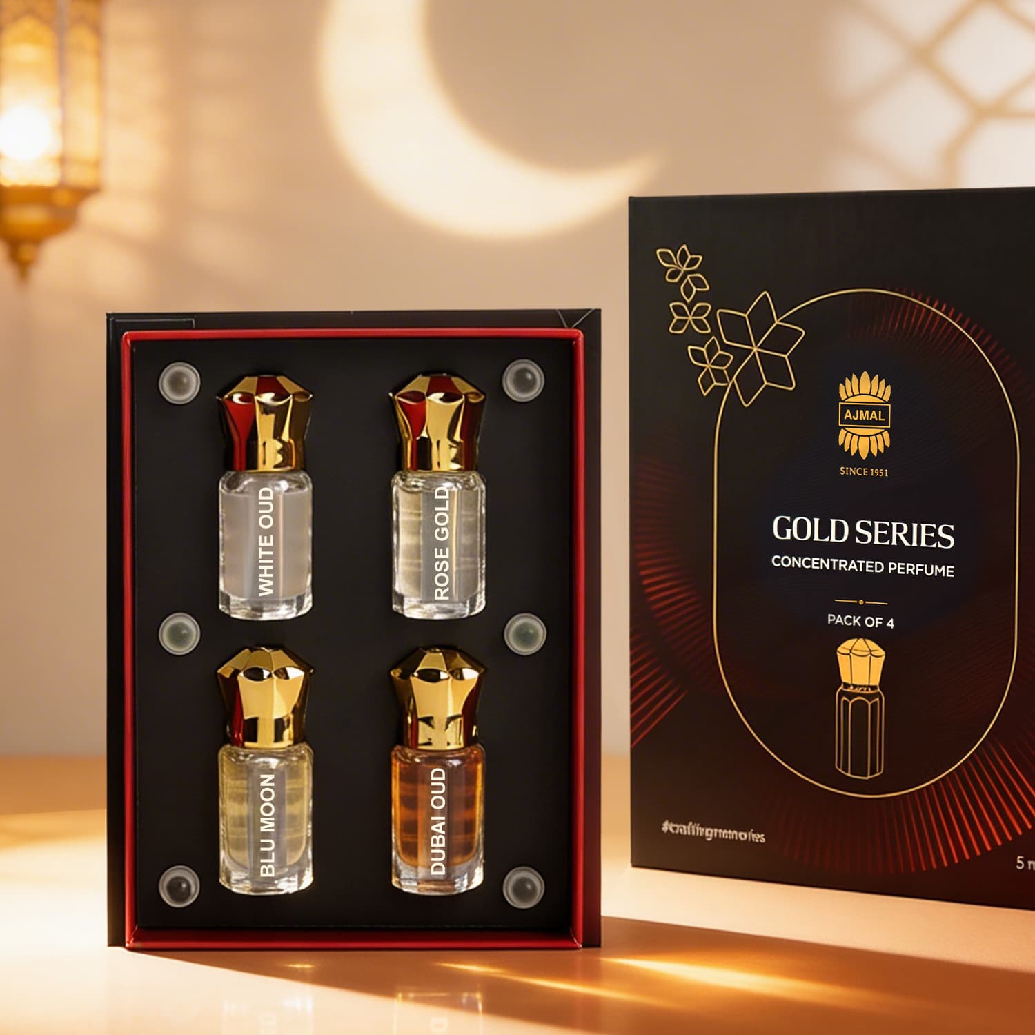 Ajmal Gold Series Concentrated Unisex Attar Perfume Gift Set for Men & Women Pack of 4 Floral Attar