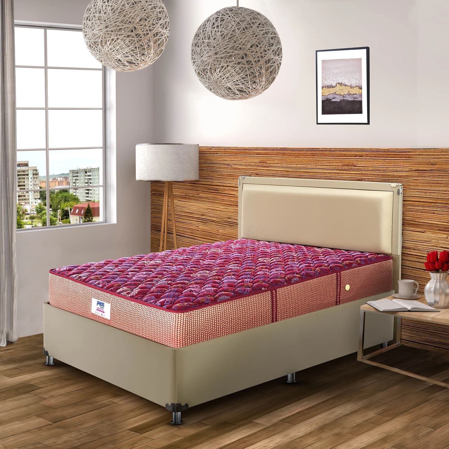 PEPS Springkoil Normal Top Maroon 10 inch Double Bonnell Spring Mattress