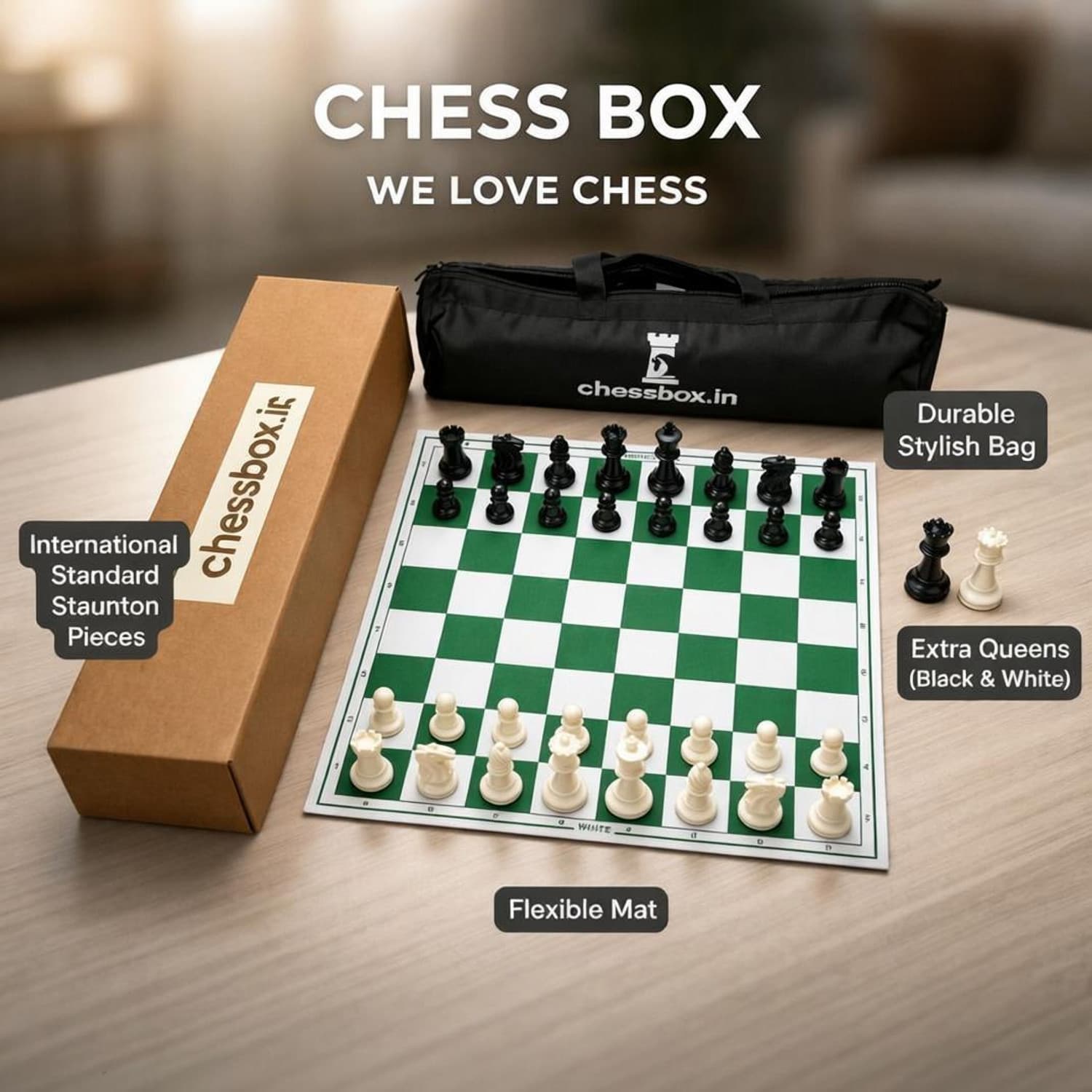 chessbox 17 Inch flexible chess mat with 2 extra queens and durable bag 43 cm Chess Board