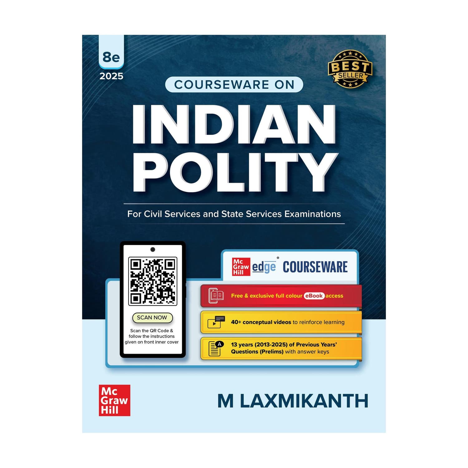 Indian Polity Courseware (English), 8th edition by M Laxmikanth for UPSC CSE 2025-26 | 40+ Conceptual Videos | 95 Well-structured Chapters | 18 Insigh...
