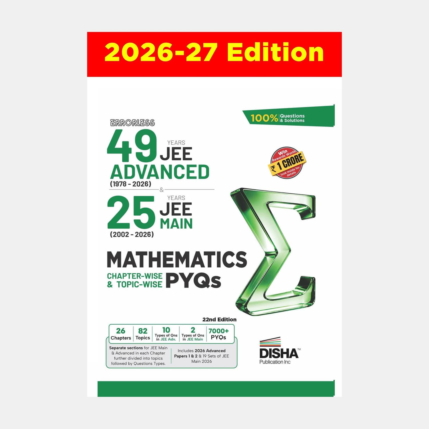 Disha Errorless 49 Years JEE Advanced (1978 - 2026) & 25 Year JEE Main (2002 - 2026) MATHEMATICS Chapter-wise & Topic-wise PYQs Book 22nd Edition | So...
