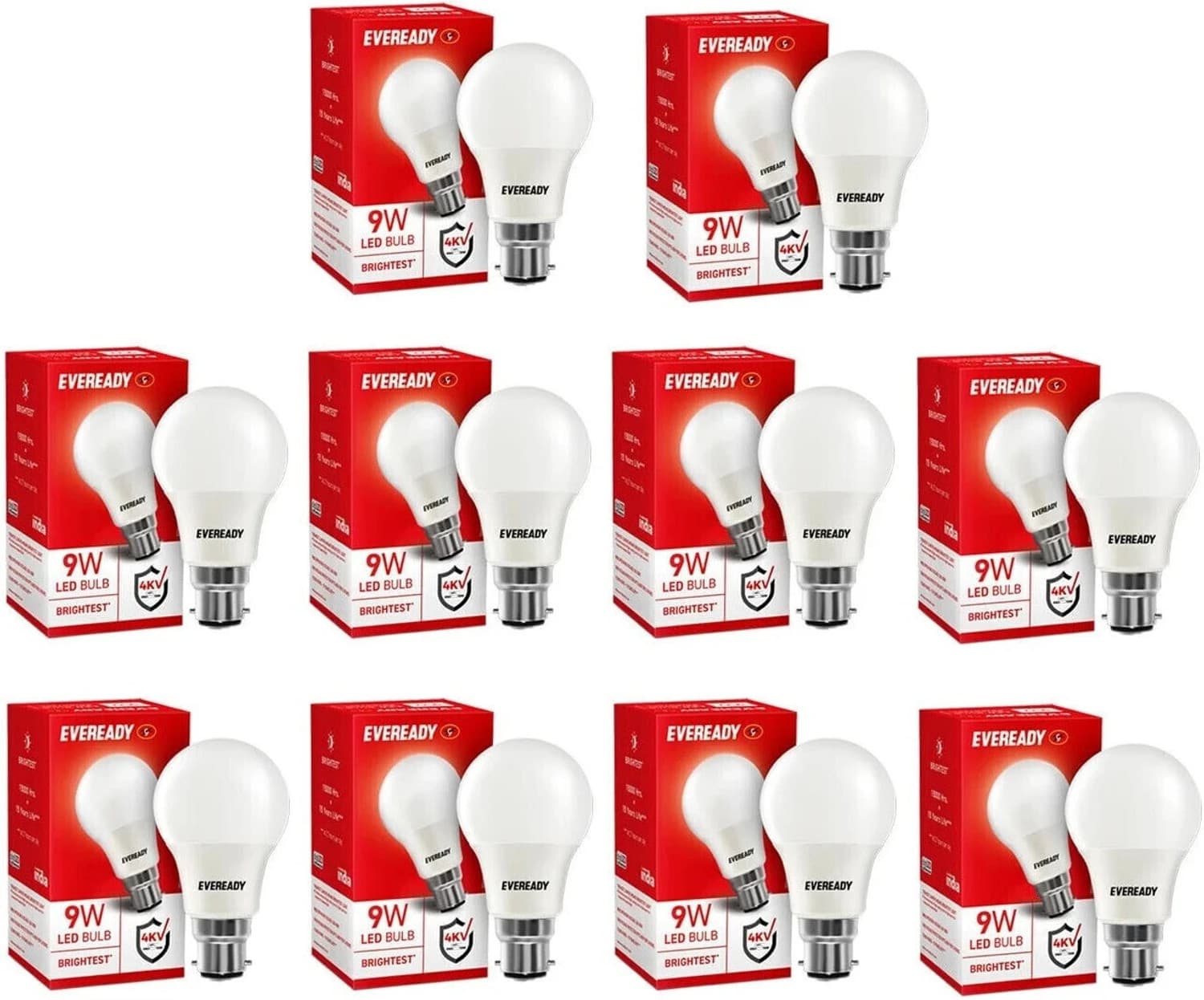 EVEREADY 9 W Standard B22 LED Bulb (White, Pack of 10)