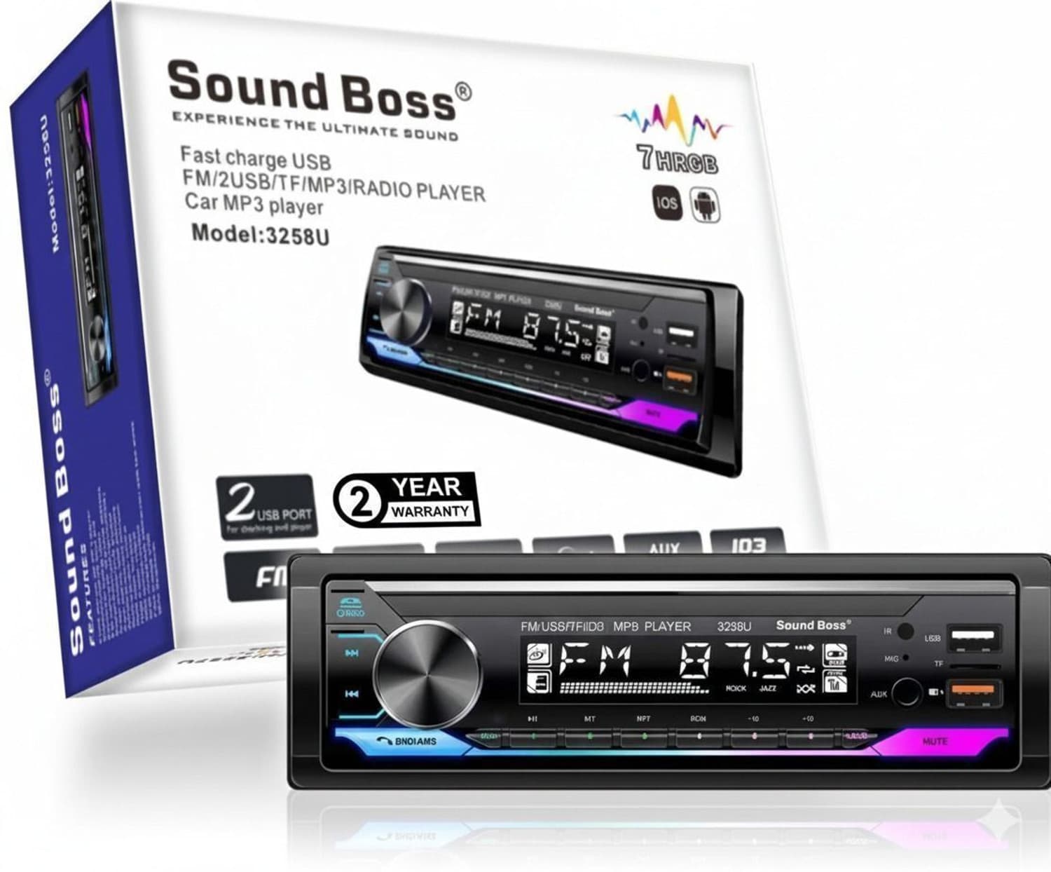 Sound Boss SB-3258U Charge Pro+ DUAL USB/Bluetooth/FM/AUX/SD/UNIVERSAL Car Stereo