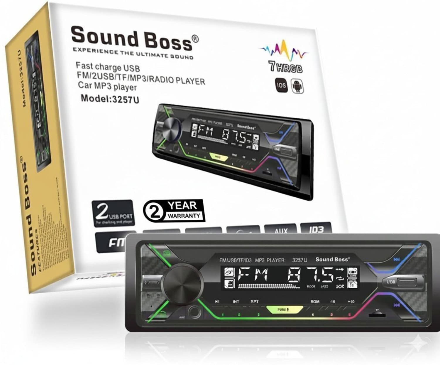 Sound Boss SB-3257U Charge Pro+ DUAL USB/Bluetooth/FM/AUX/SD/UNIVERSAL Car Stereo