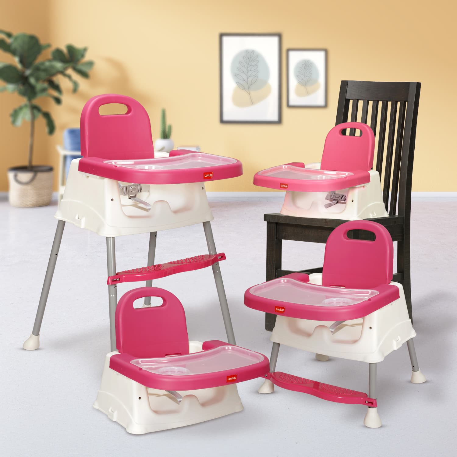 LuvLap 4 in 1 Convertible High Chair Cum Booster Seat (Pink)