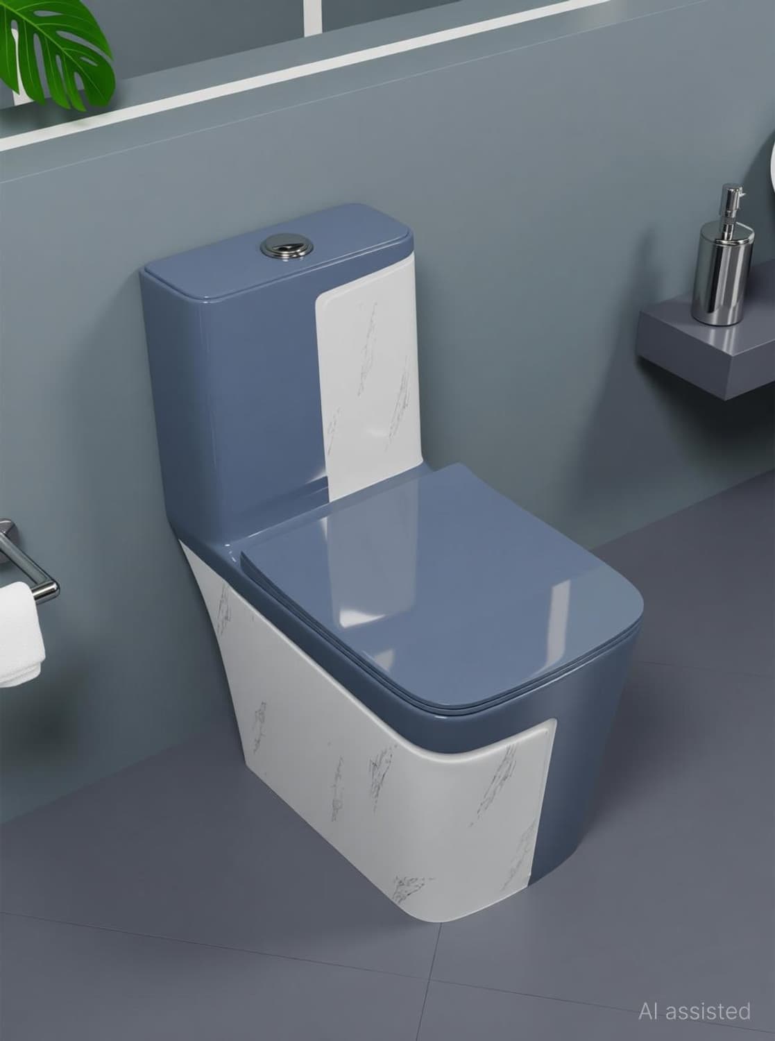 Ceramic Shining Dual Blue & White Color Commode With Seat Cover Western Commode (White, Blue)