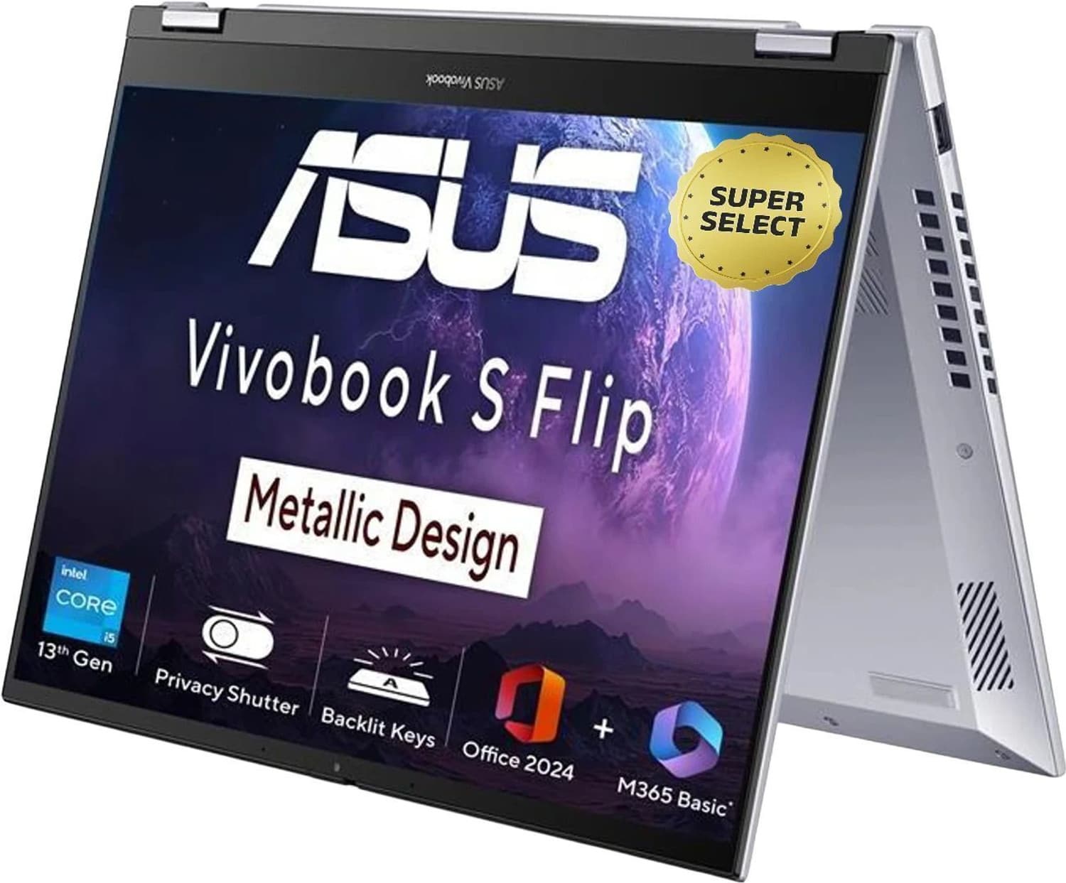 ASUS Vivobook S14 Flip (2025) with Office 2024 + M365 Basic* Intel Core i5 13th Gen 13420H - (16 GB/512 GB SSD/Windows 11 Home) TP3402VAO-LZ612WS 2 in...