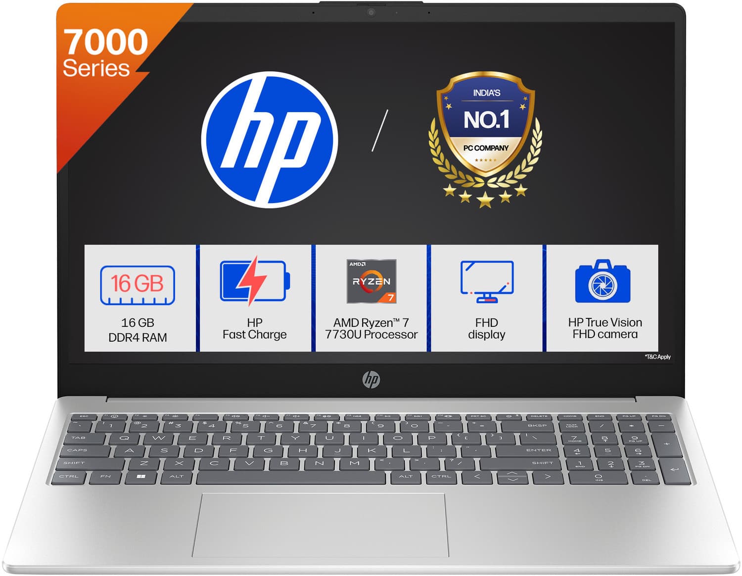 HP AMD Ryzen 7 Octa Core - (16 GB/512 GB SSD/Windows 11 Home) 15-fc0761AU Laptop (15.6 inch, Natural Silver, 1.59 kg, With MS Office)