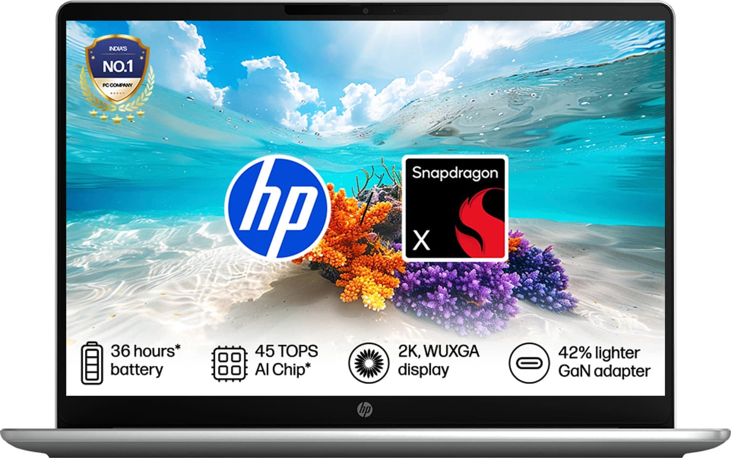 HP Omnibook 3 2K WUXGA Snapdragon X - (16 GB/512 GB SSD/Windows 11 Home) 14-HZ0026QU Laptop (14.1 inch, Silver, 1.42 kg, With MS Office)