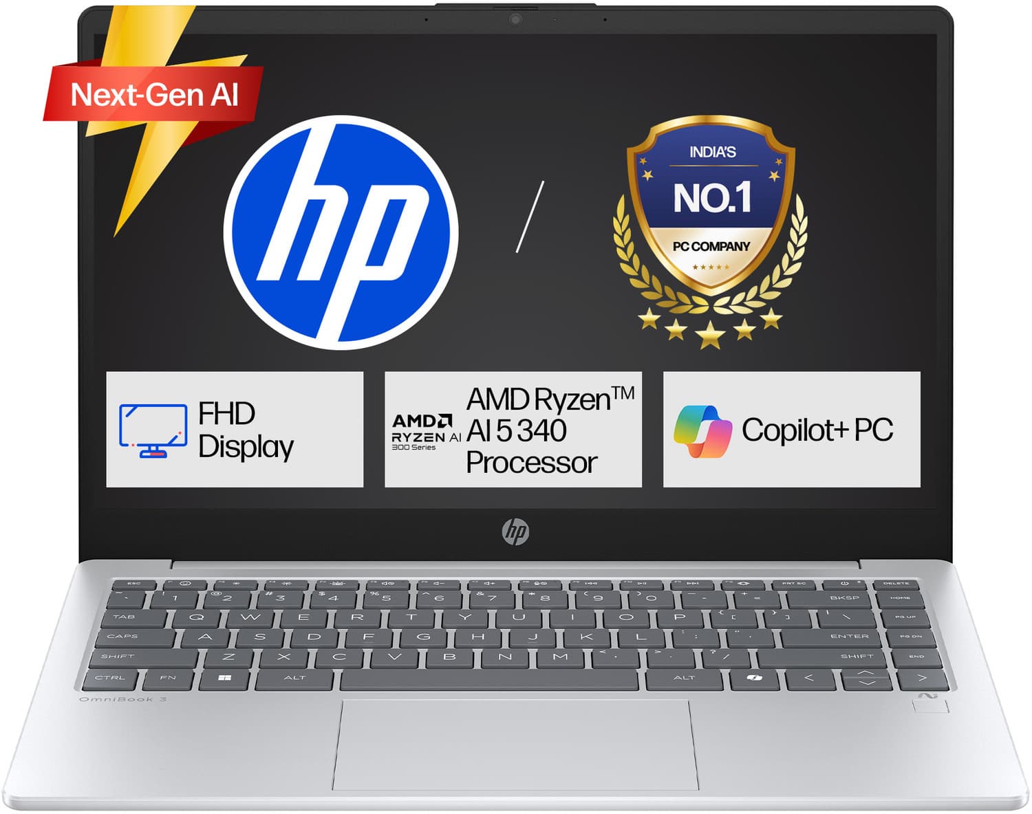 HP Omnibook 3 AMD Ryzen AI 5 Hexa Core 340 - (16 GB/512 GB SSD/Windows 11 Home) 15-fn0007AU Thin and Light Laptop