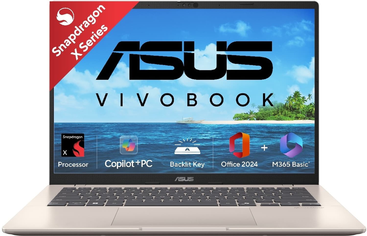 ASUS Vivobook 14 (2025) with Office 2024 + M365 Basic*, Backlit Keyboard, Qualcomm Snapdragon X - (16 GB/512 GB SSD/Windows 11 Home) X1407QA-LY088WS T...