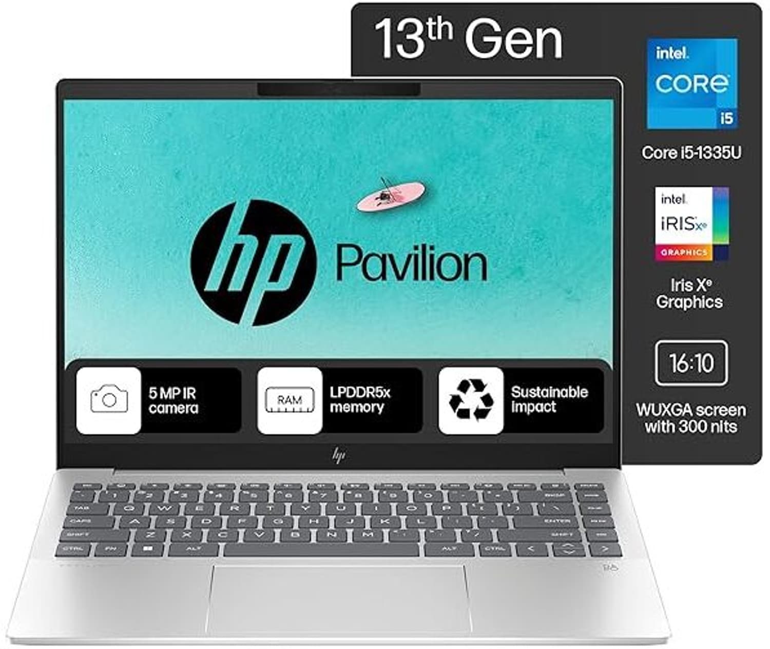 HP Pavilion Plus Intel Core i5 13th Gen 1335U - (16 GB/512 GB SSD/Windows 11 Home) 14-ew0116TU Thin and Light Laptop