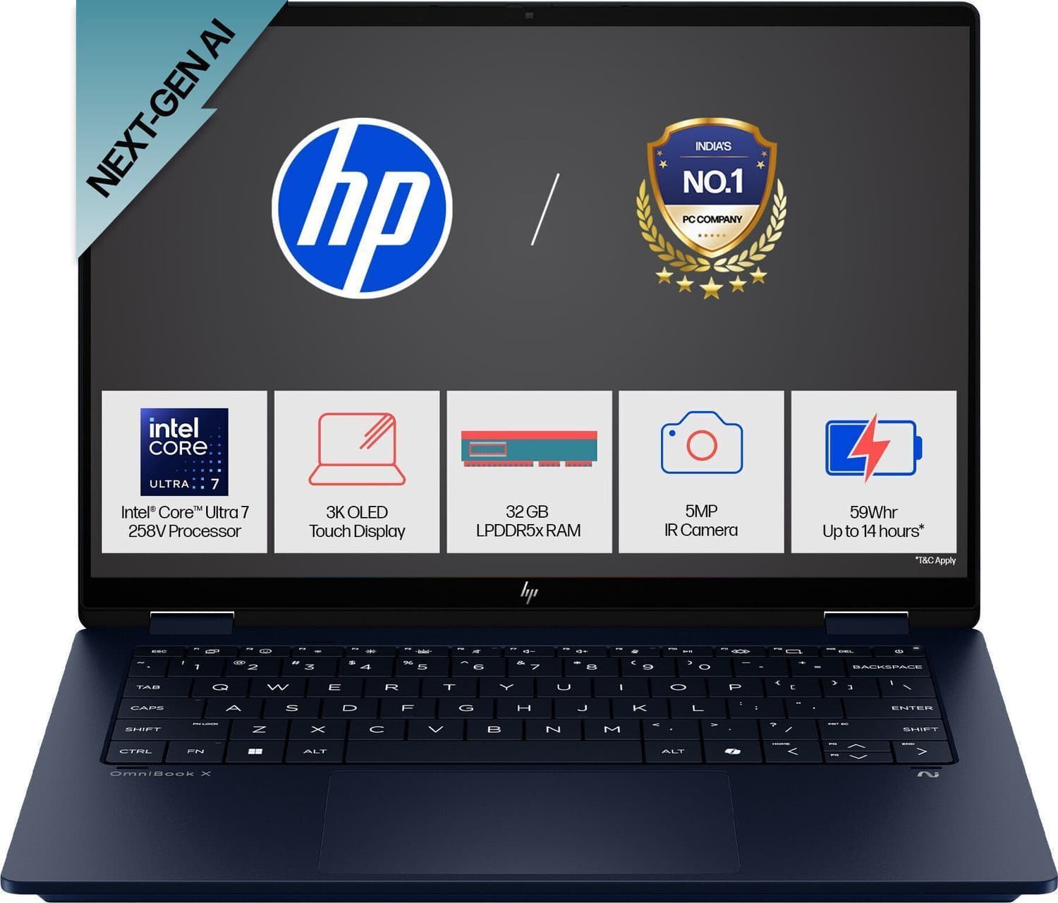 HP HP OmniBook X Flip (Previously Envy) Intel Core Ultra 7 258V - (32 GB/1 TB SSD/Windows 11 Home/16 GB Graphics) 14-fm0029TU 2 in 1 Laptop