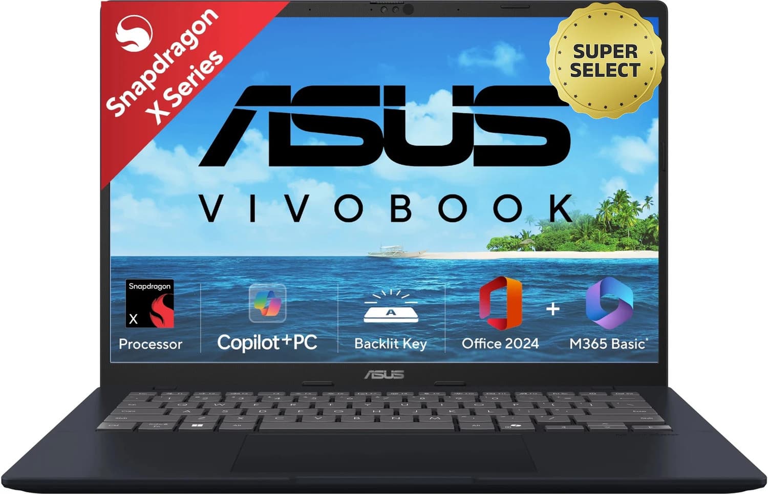 ASUS ASUS Vivobook 14 (2025) with Office 2024 + M365 Basic*, Qualcomm Snapdragon X - (16 GB/512 GB SSD/Windows 11 Home) X1407QA-LY038WS Thin and Light...