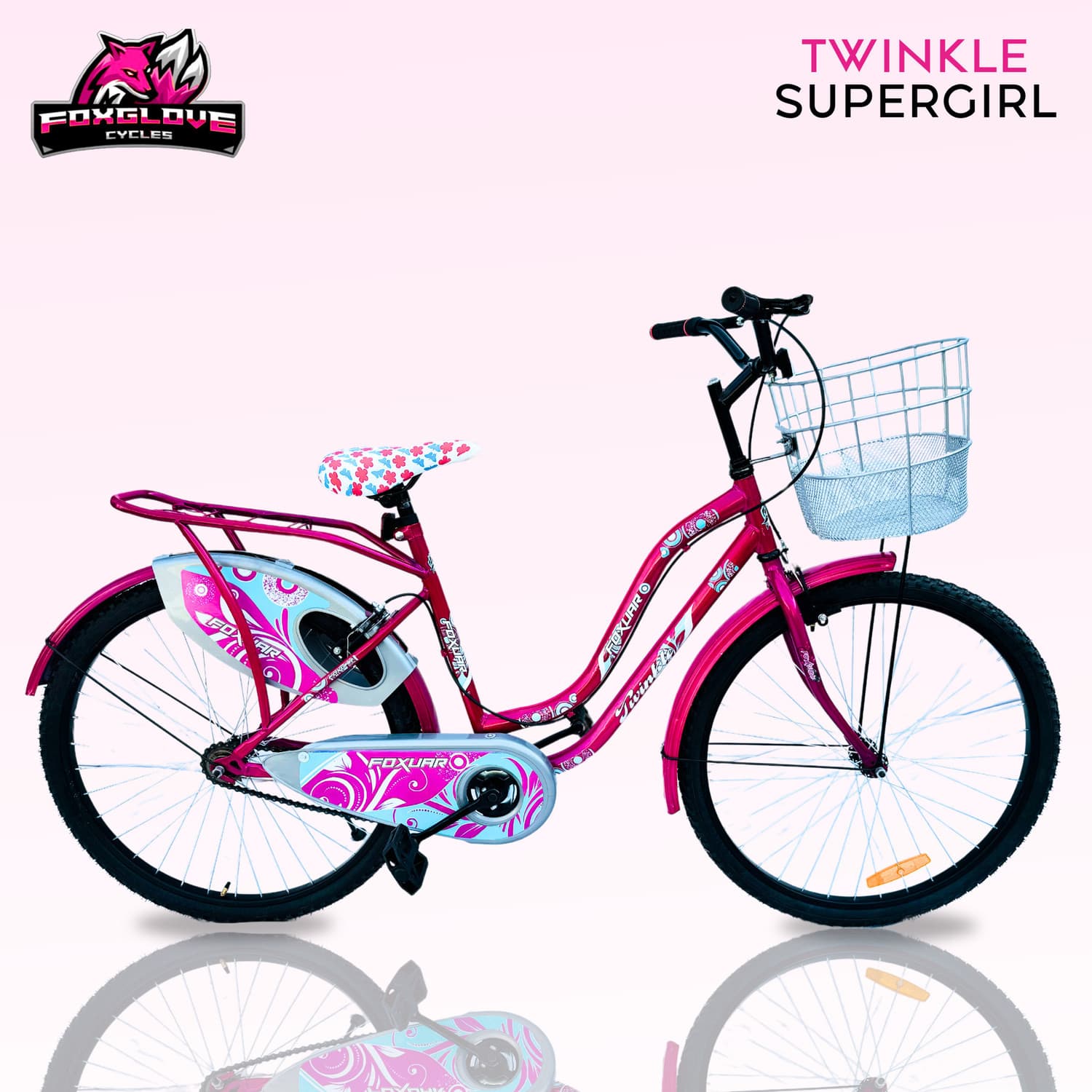 FOXGLOVE Twinkle 26T IBC PINK with Basket for Height from 4Ft and Above 85% Fitted 26 T Road Cycle
