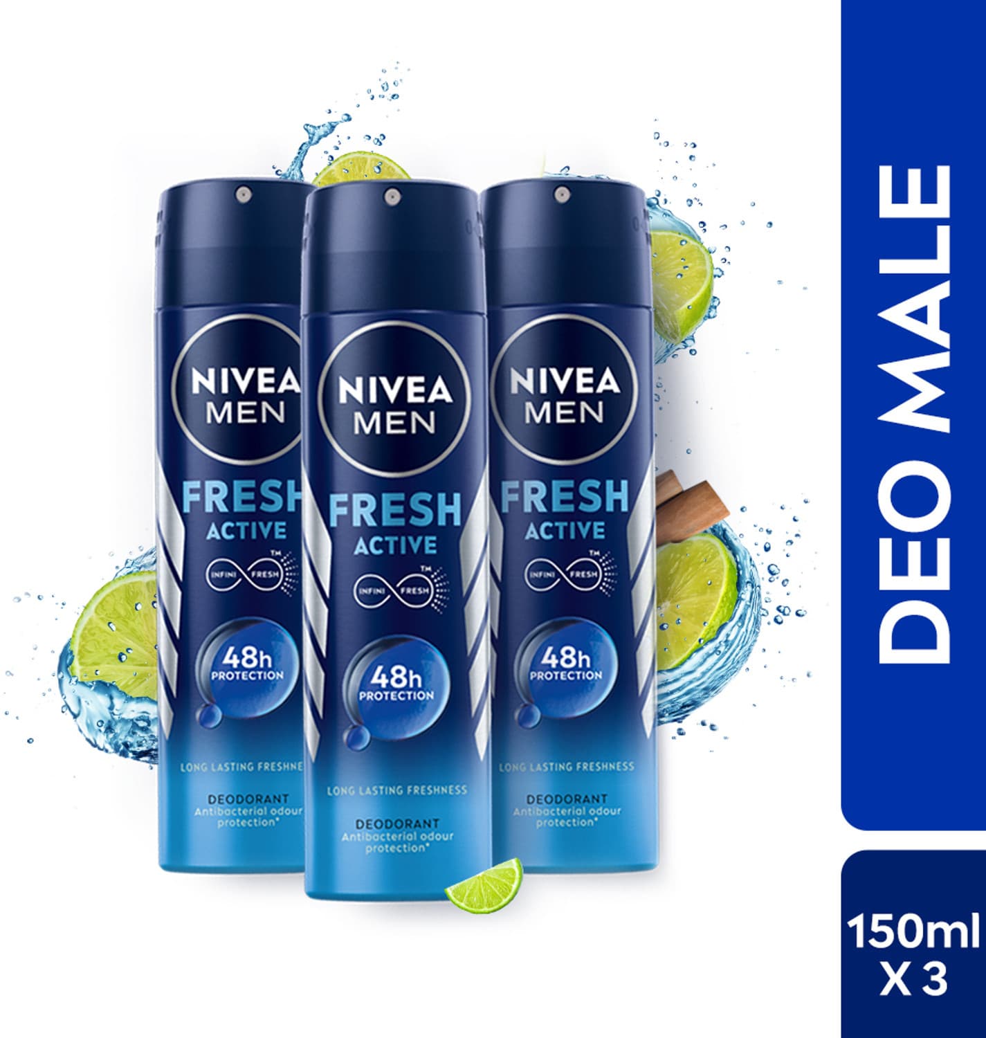 NIVEA Men Fresh Active Long Lasting Anti-Perspirant Pack of 3 Deodorant Spray - For Men