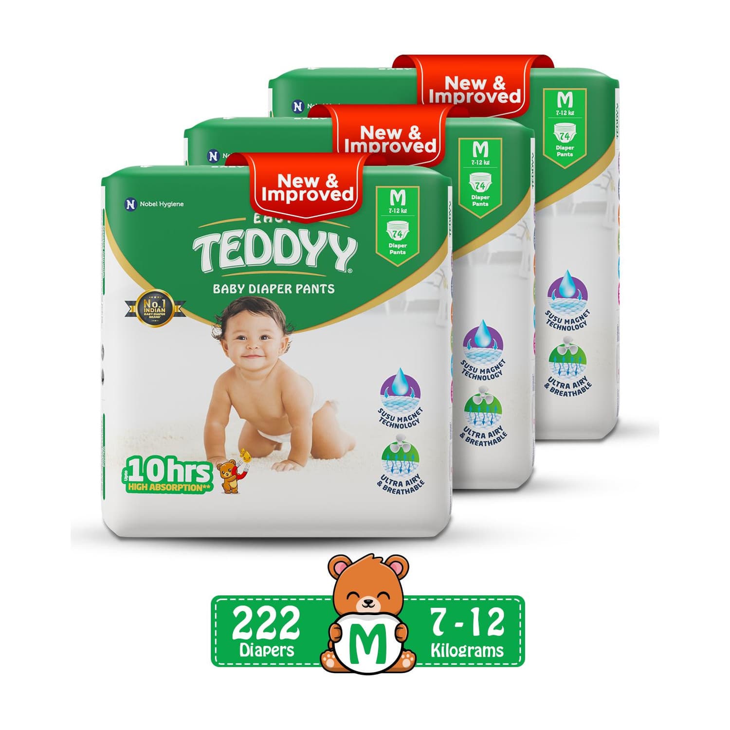 TEDDYY Easy Diaper Pants with Rash Protection and 3x Faster absorption Technology - M