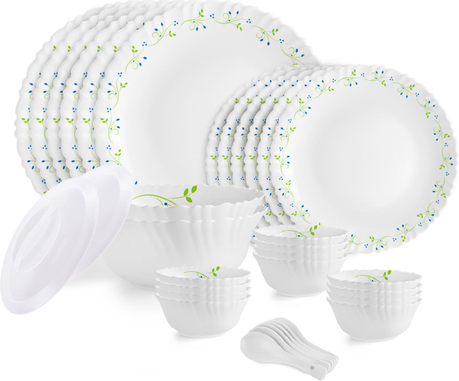 cello Pack of 34 Opalware Dazzle Opalware Tropical Lagoon Dinner Set |Crockery Set |White Dinner Set