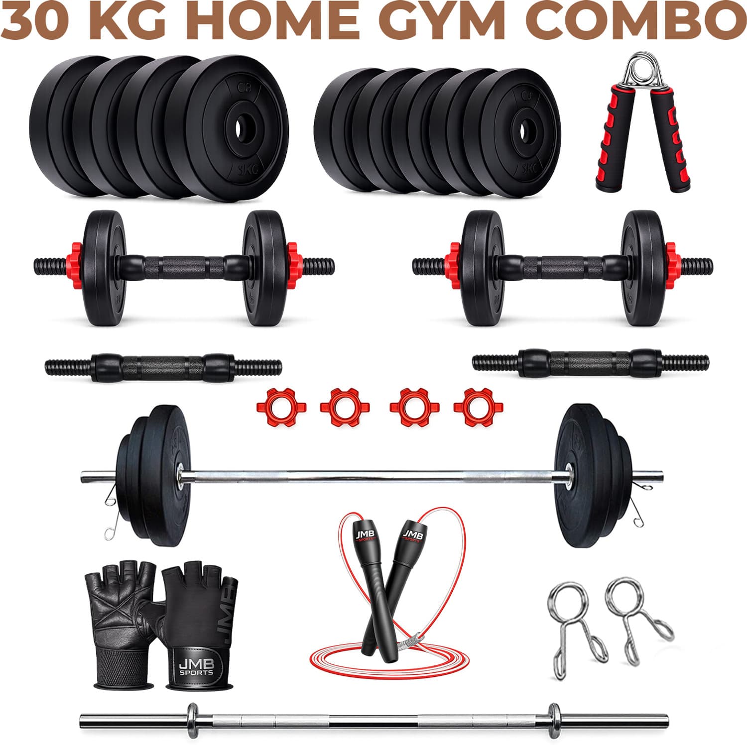 jmb 30 kg 30kg pvc plates dumbbell rods accessories home gym adjustable dumbbell set combo