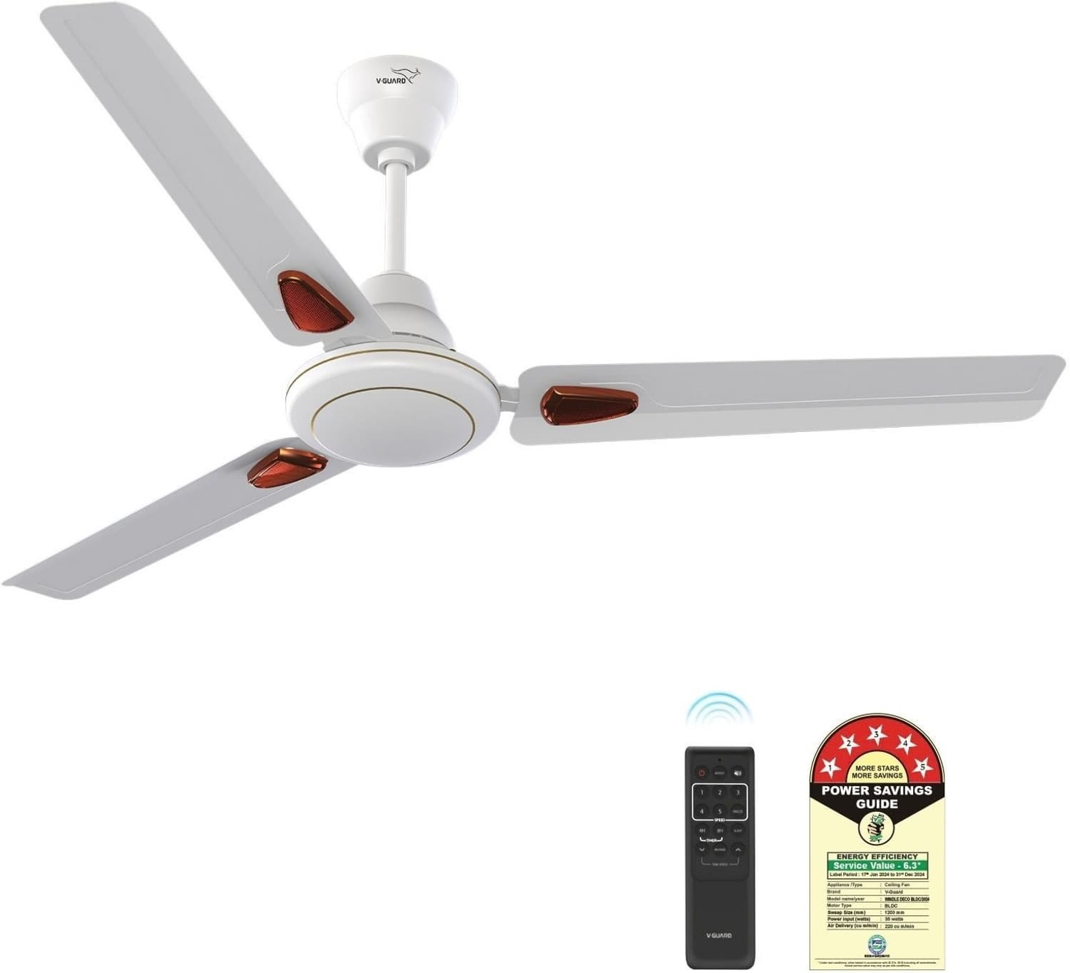 V-Guard Windle Deco BLDC 5 Star 1200 mm 3 Blade Ceiling Fan