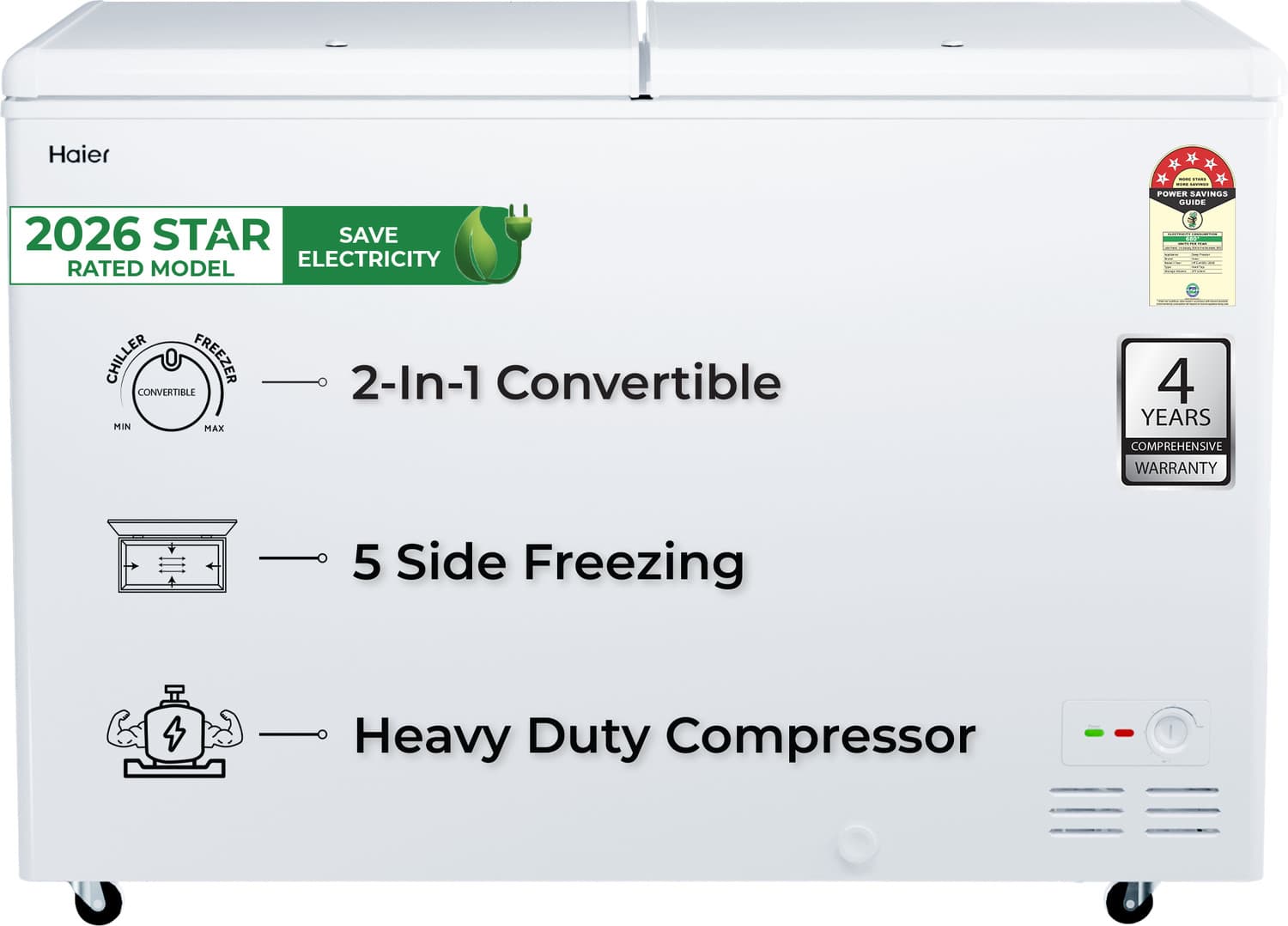 383 L Double Door Standard Deep Freezer (White, HFC-410DPW5, 5 Star)