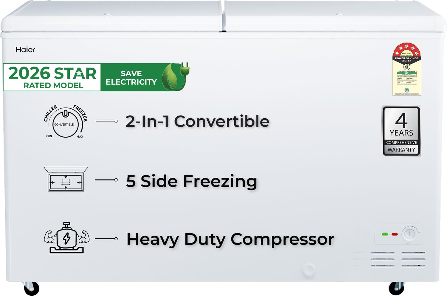 524 L Double Door Standard Deep Freezer (White, HFC-588DPW5, 5 Star)