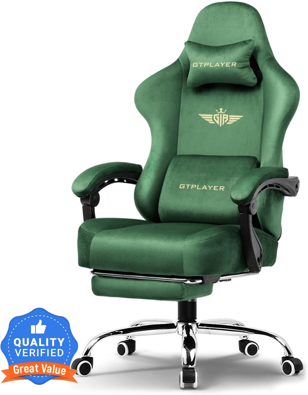 GTPLAYER Premium Gaming Chair, Ergonomic, Footrest, 360 Swivel, Neck & Back Support. Gaming Chair