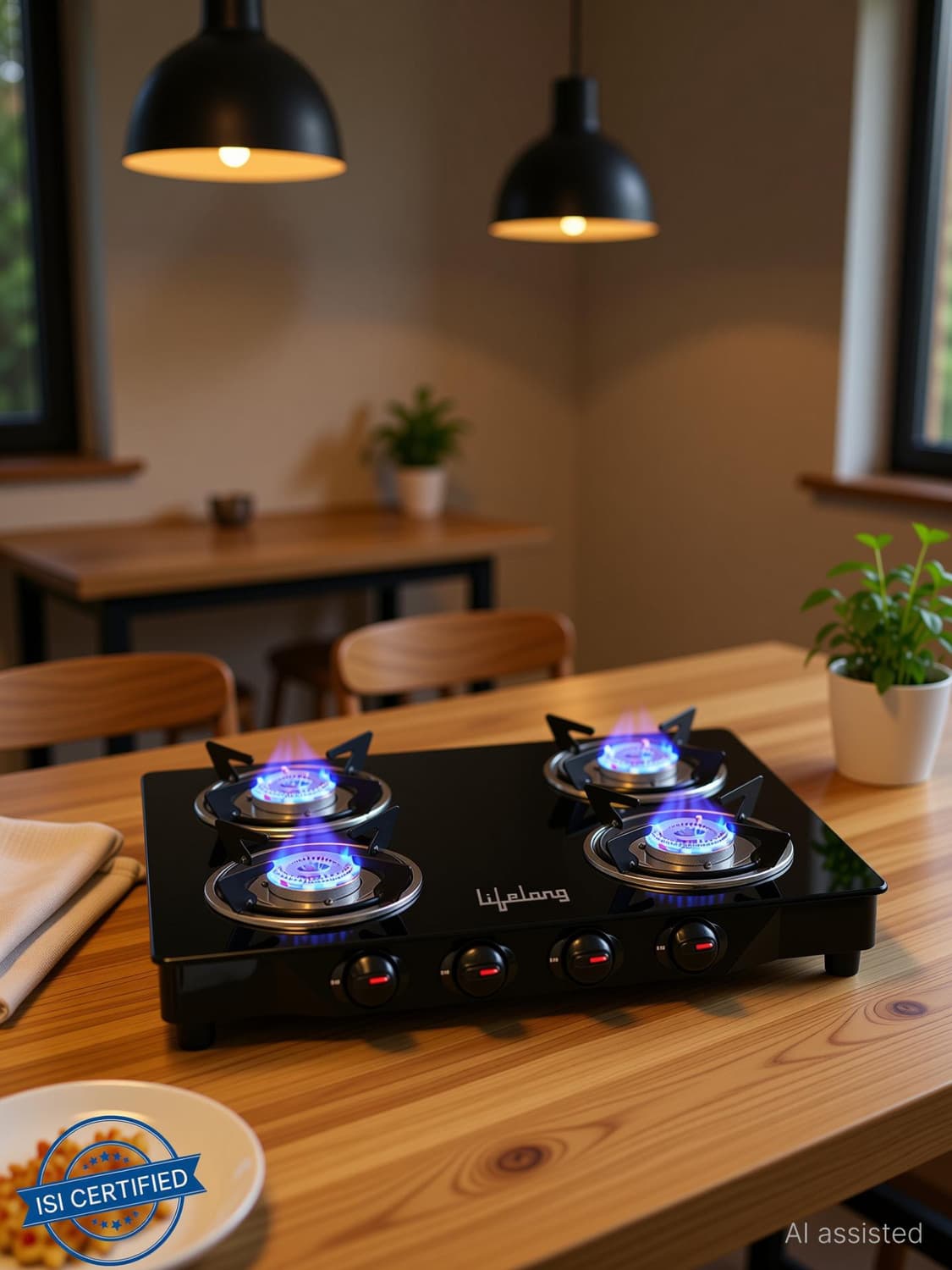 Lifelong ISI Certified Glass Manual Gas Stove