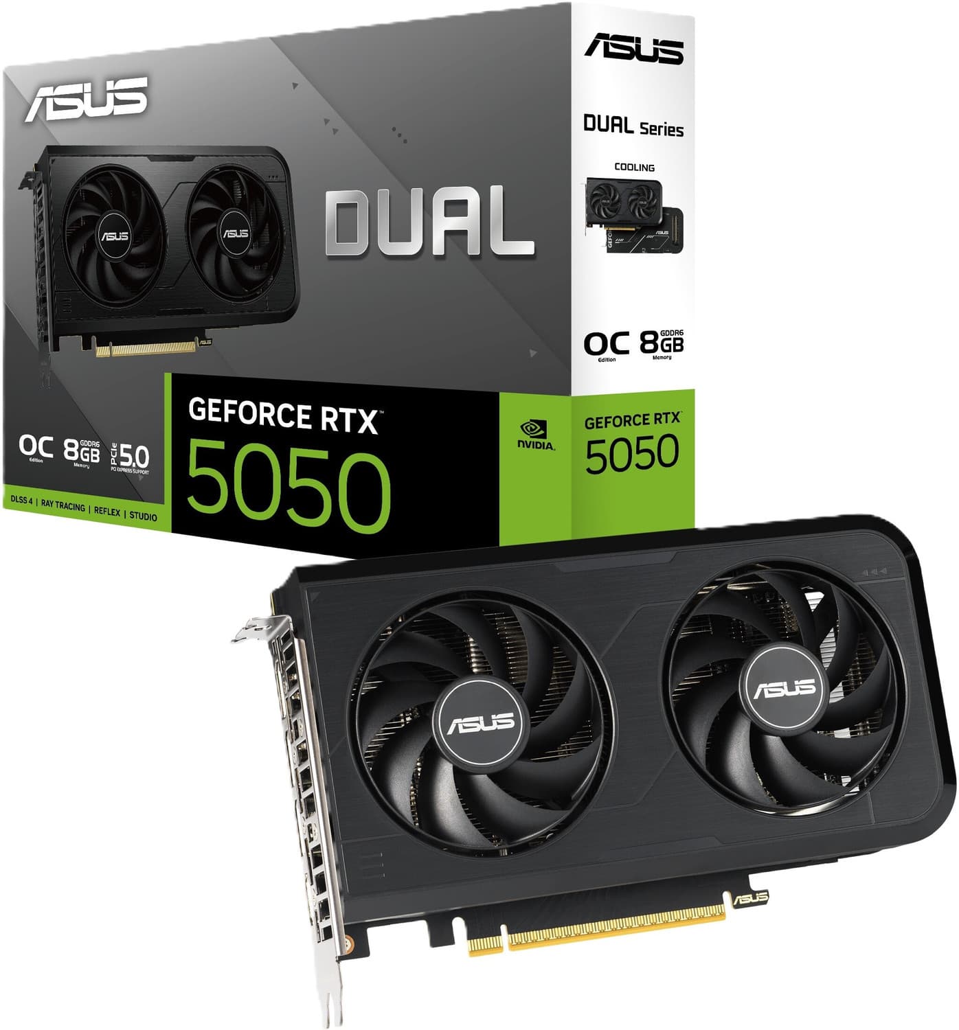ASUS Dual GeForce RTX 5050 8GB GDDR6 OC Edition Graphic Card DUAL-RTX5050-O8G GDDR6 8 GB NVIDIA Chipset 128 bit 2572 MHz Graphics Card (Black)