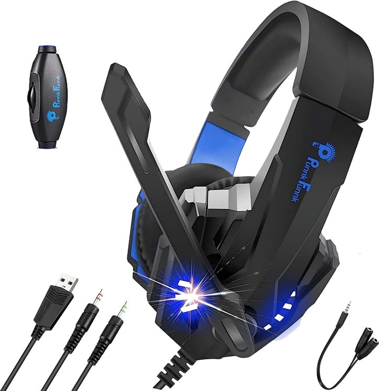 PunnkFunnk K20 Gaming Headset, Over Ear Gaming Headphones with Mic Wired Headset (Black, On the Ear)