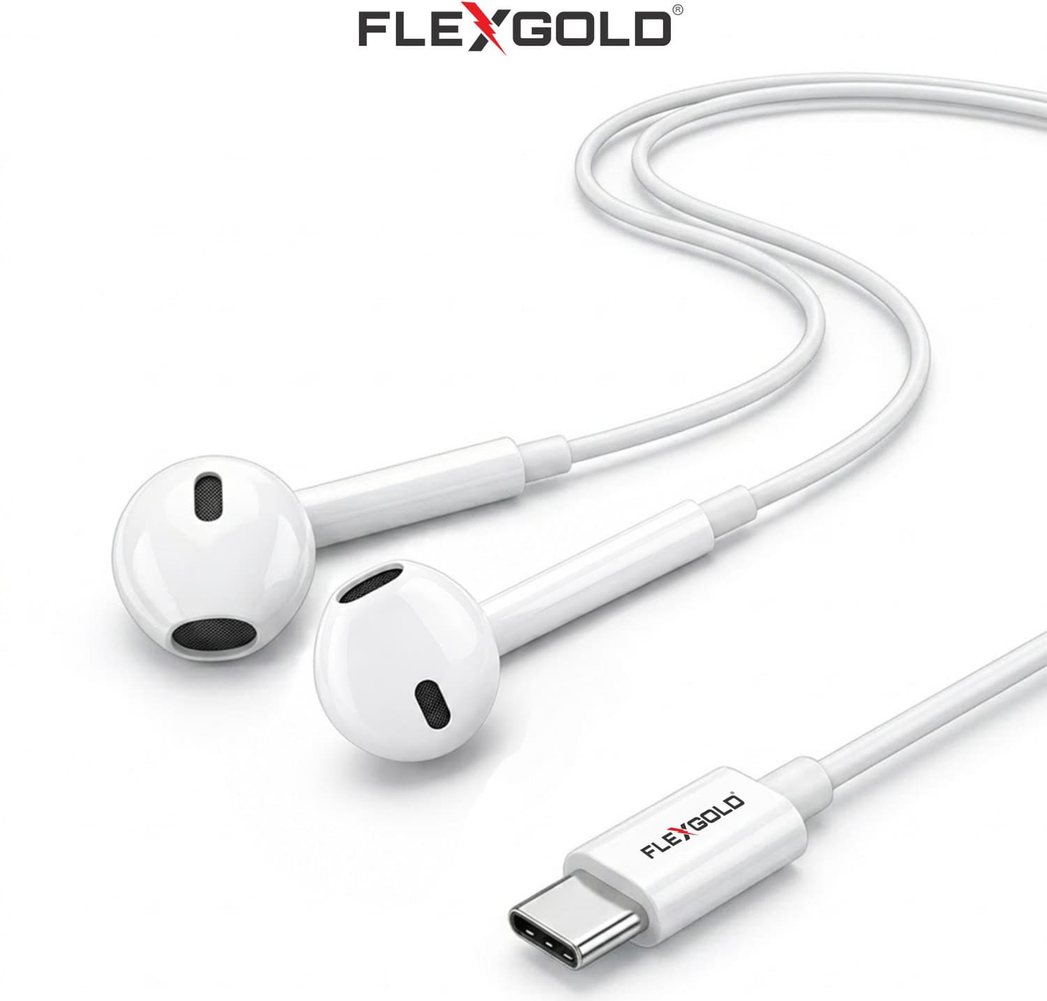 Type C Earphones with Mic, Stereo Sound Wired Earbuds for Mobile Wired Headset (White, In the Ear)