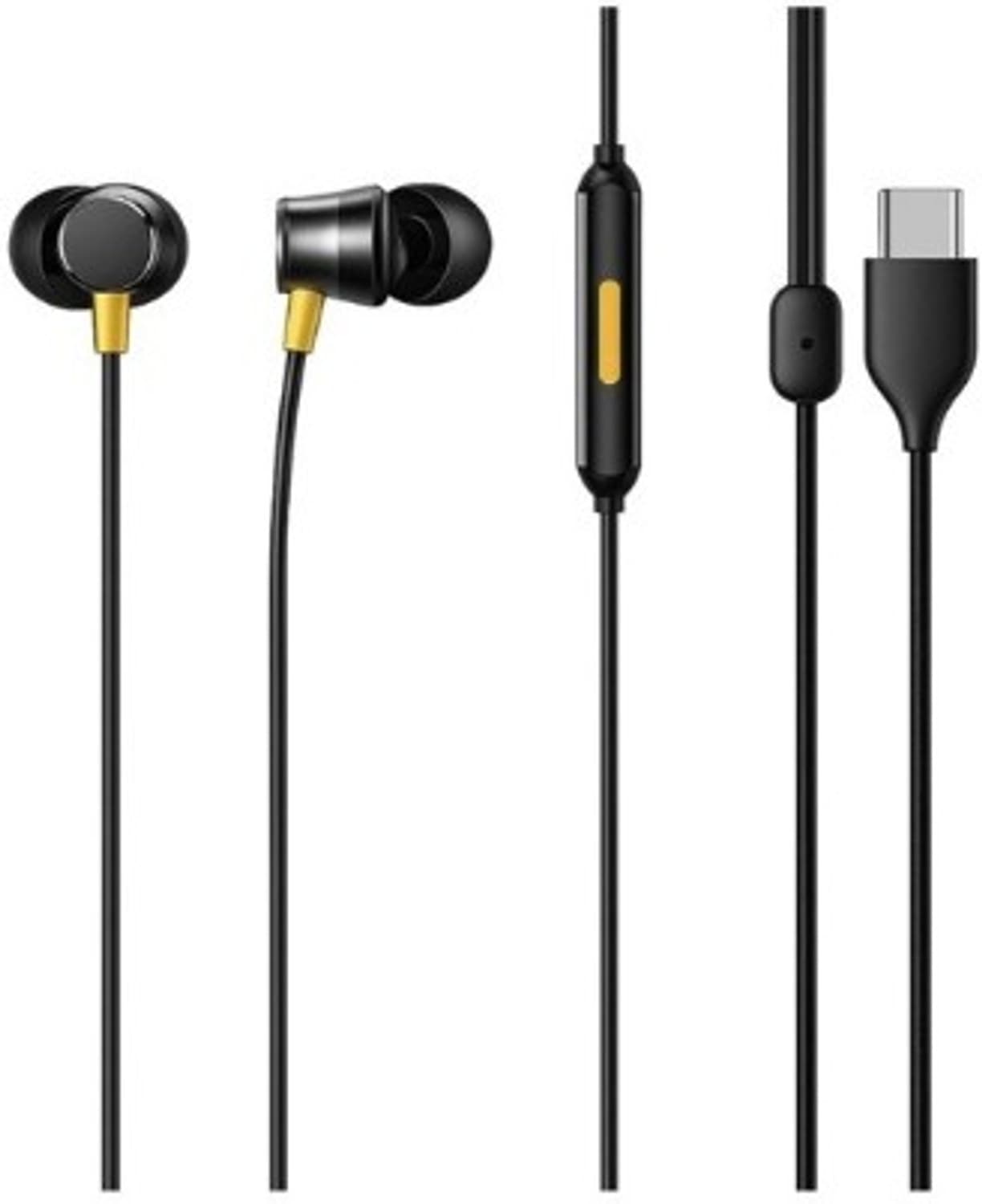 Wired Type-C Earphones Wired Headset (Compatible for reaIme Type-C Earphones with Hi-Res Audio & Tangle-Free, Black, In the Ear)