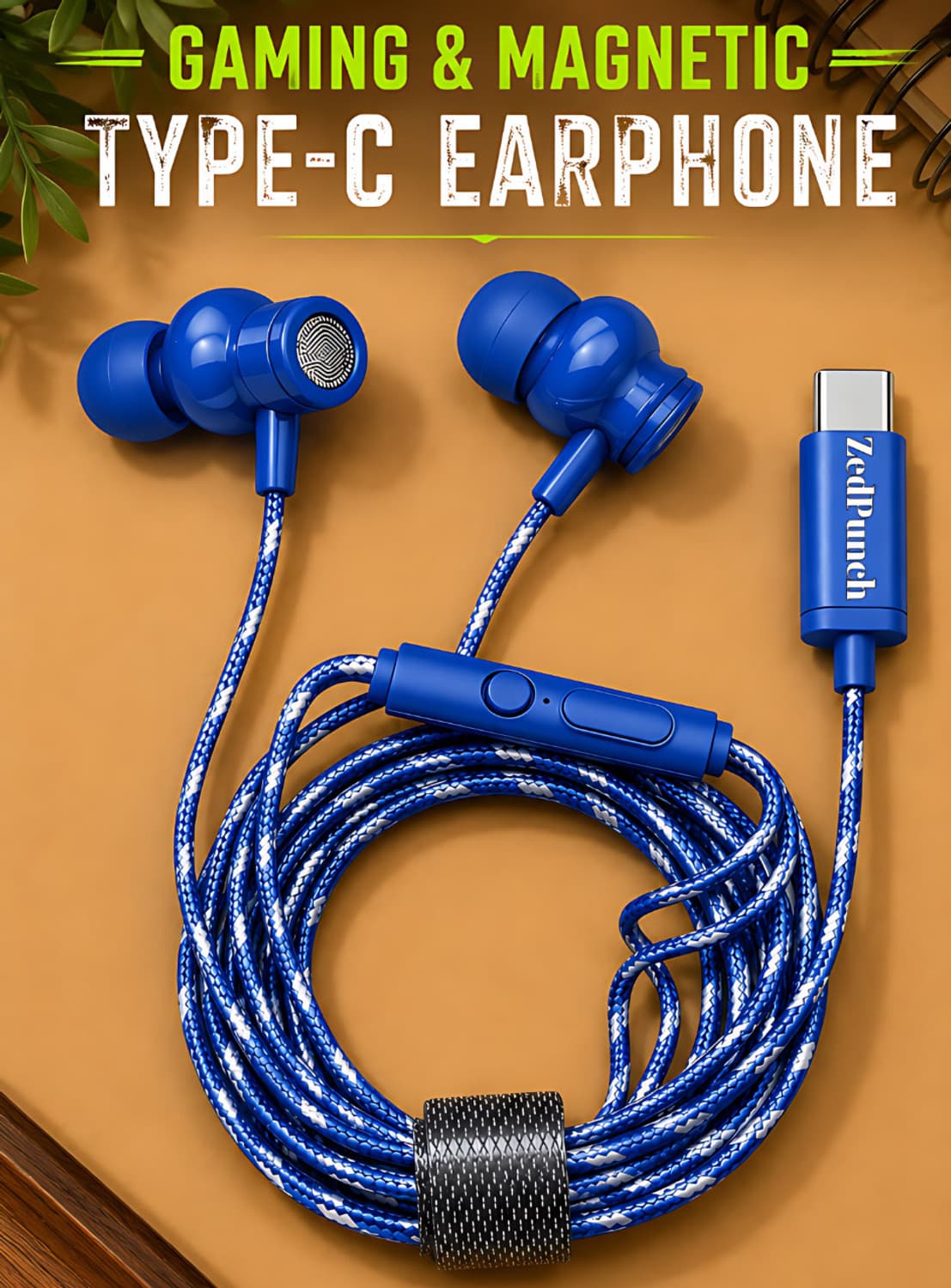 Type-C Wired Gaming Magnetic Earphones With Mic & 1 Button Control USB-C Device Wired Gaming Headset (Dark Blue, In the Ear)