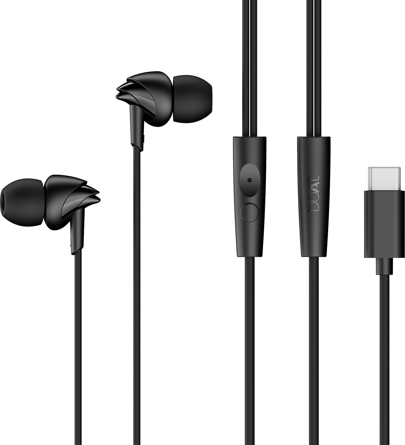 BassHeads 300C,Type-C, 10mm Drivers,Signature Sound, In-Line Mic,Voice Assistant Wired Headset (Active Black, In the Ear)