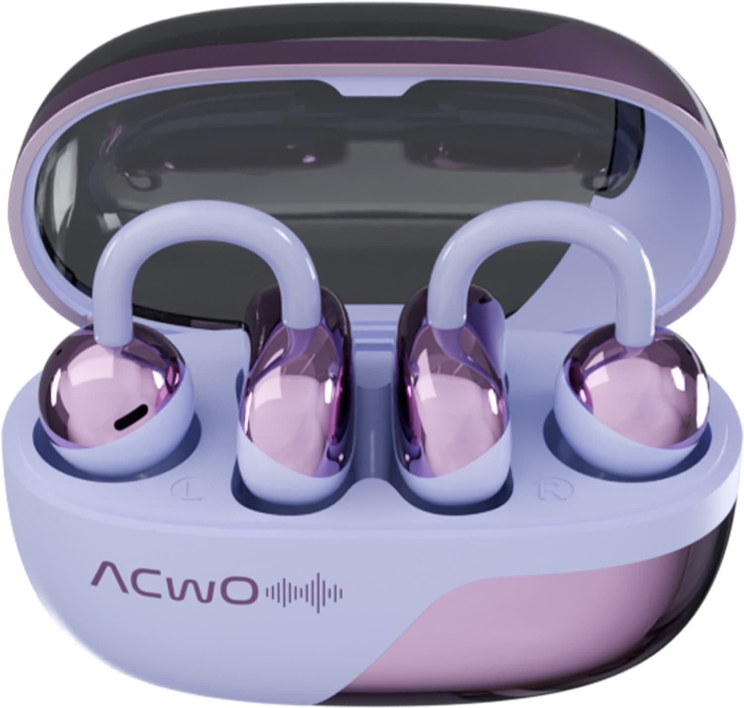 DwOTS Flow Open-Ear Listening, 50h Playtime ENC, Dual Connectivity, OWS Bluetooth Headset (Purple, True Wireless)