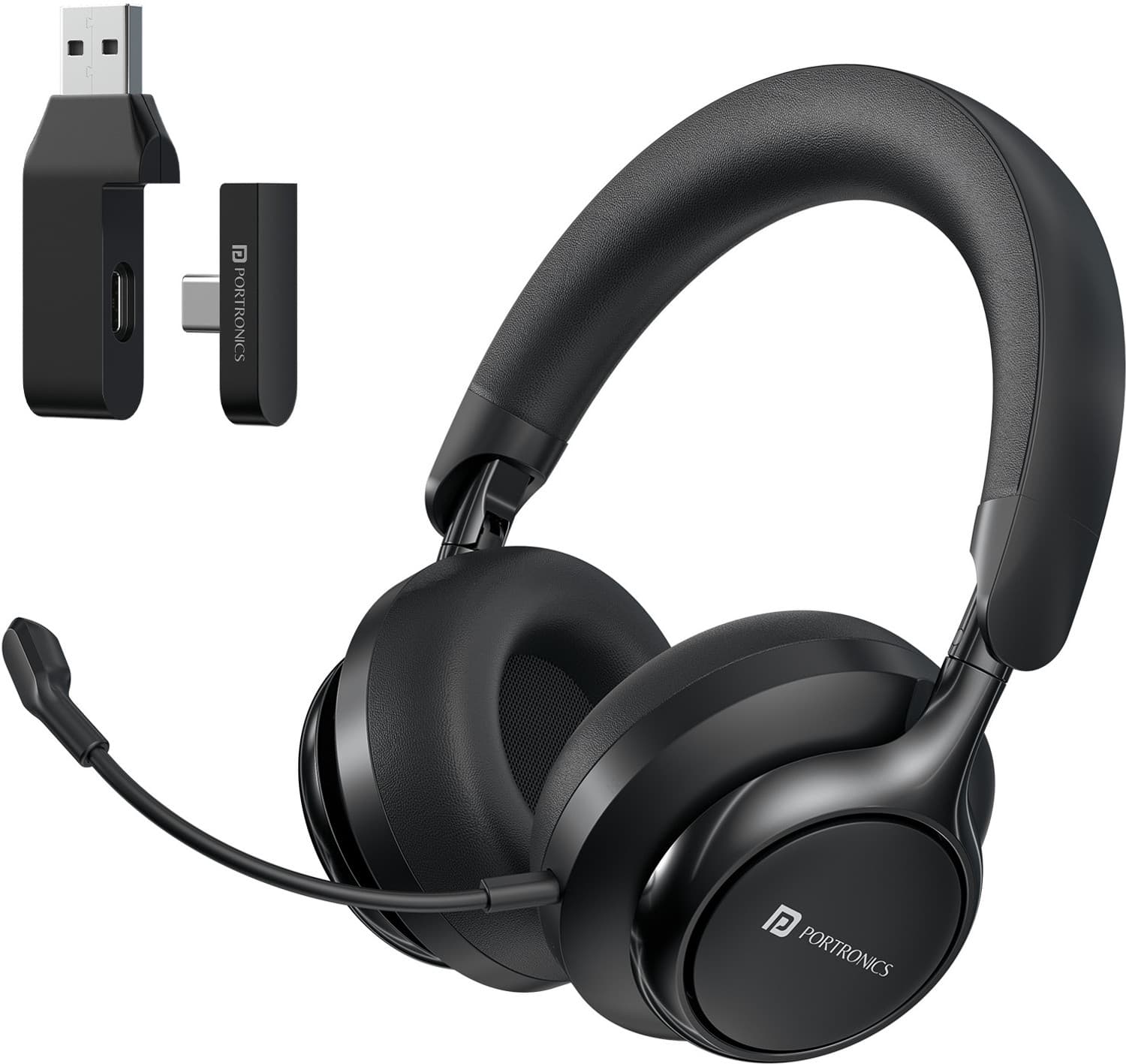 Muffs M7 Over Ear Headphone, USB-A & Type C 2.4Ghz Receiver,Detachable Boom Mic Bluetooth Headset (Black, On the Ear)