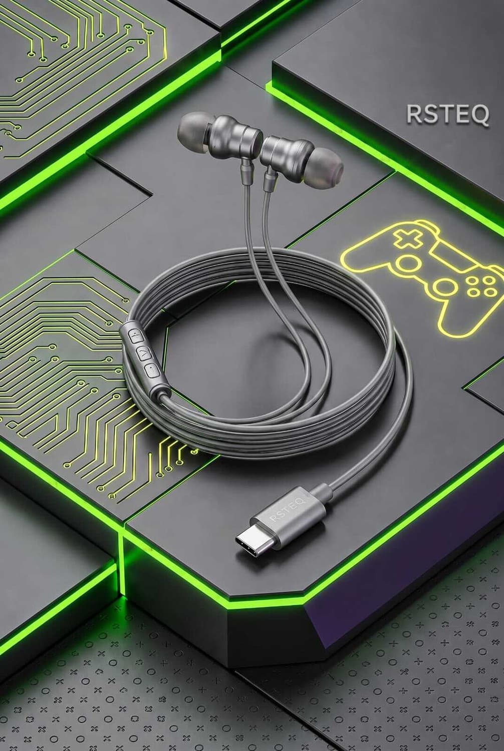 C Type Magnetic Bud Wired Earphone With HD SoundB01 Wired Gaming Headset (Grey, In the Ear)