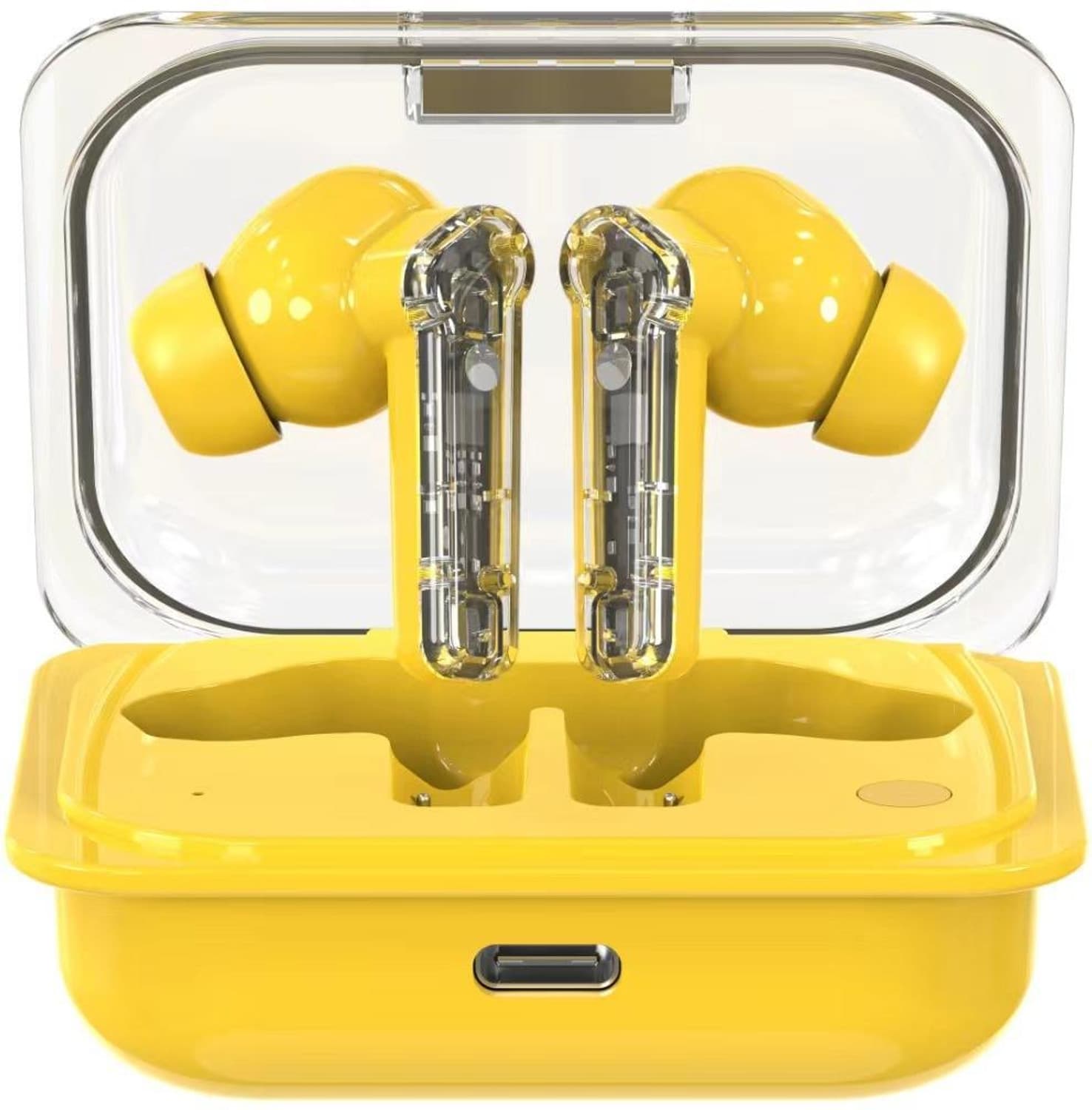 Transparent Earbuds TWS, AI-ENC Mic, Bass Boosted, Low Latency Gaming Bluetooth Headset (Yellow, In the Ear)
