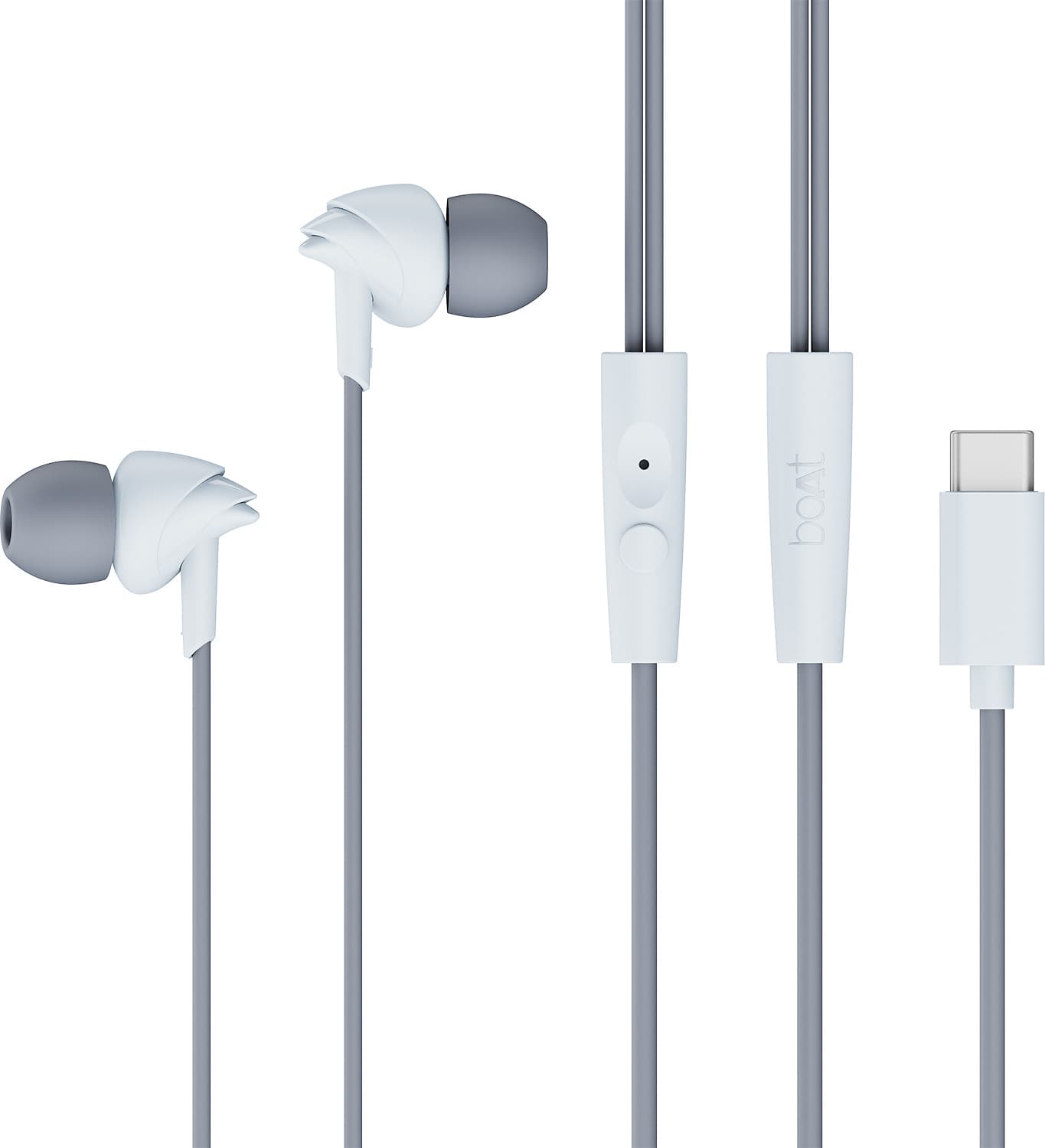 BassHeads 300C,Type-C, 10mm Drivers,Signature Sound, In-Line Mic,Voice Assistant Wired Headset (Cool Grey, In the Ear)