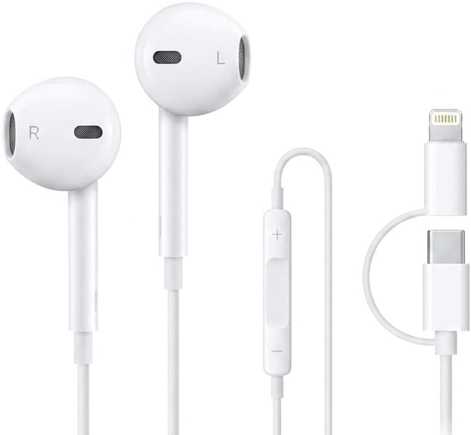 ruaan 2 in 1 wired earphones lightning type c in line mic music volume control
