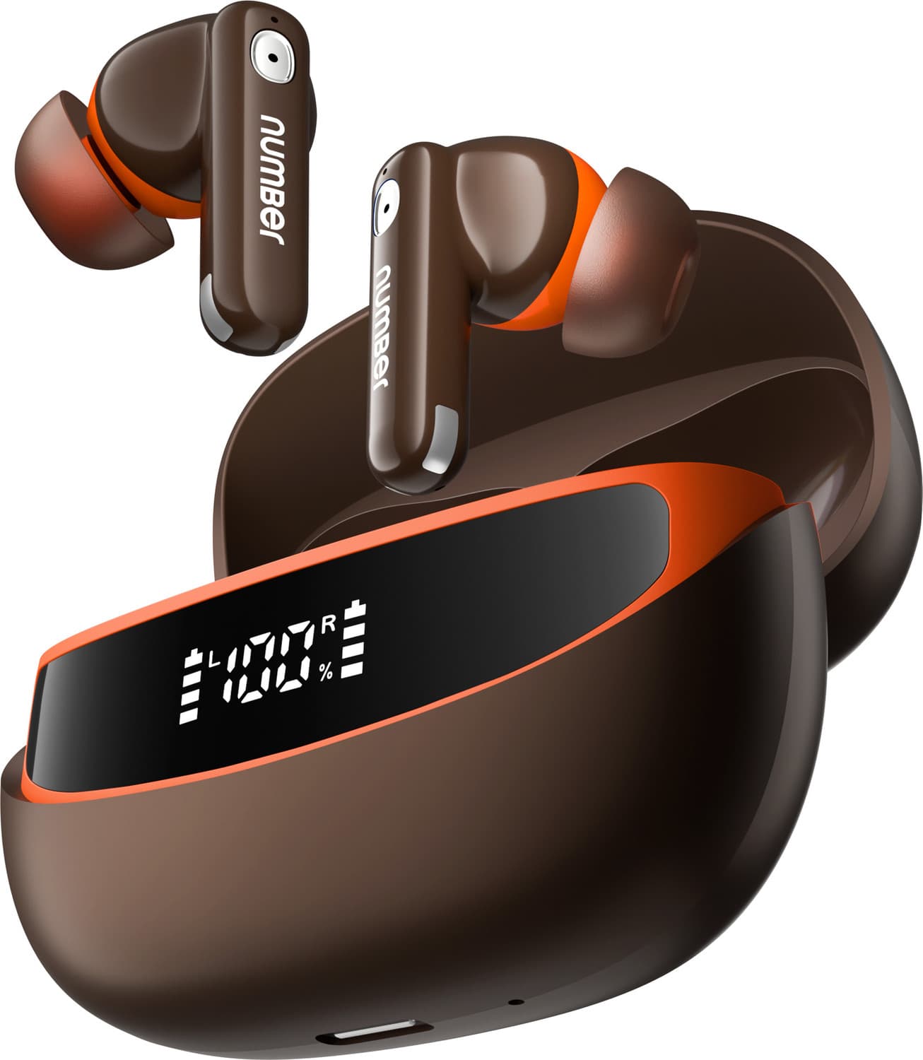 Number Navo Buds Z1 w/ Digital Display, 72H Playtime, 4Mic ENC, Dual Pairing, Hi-Bass Bluetooth